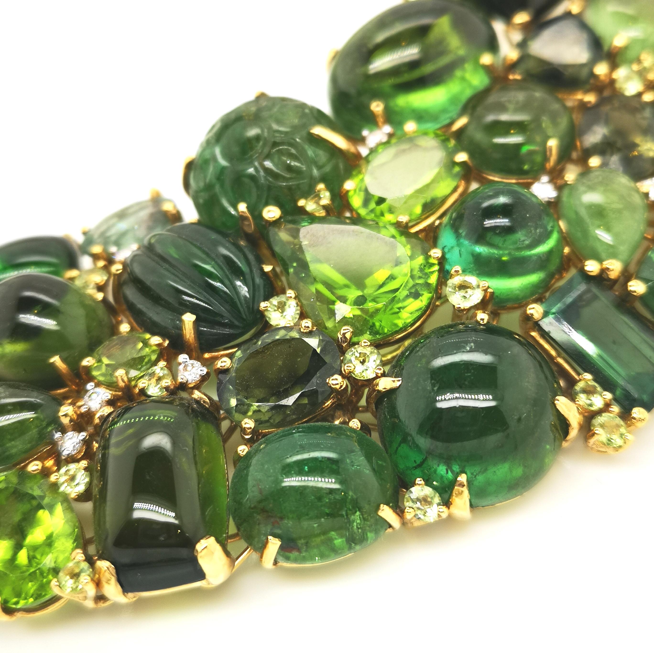 Turmalin Peridot Diamant Gold Halskette (Moderne)