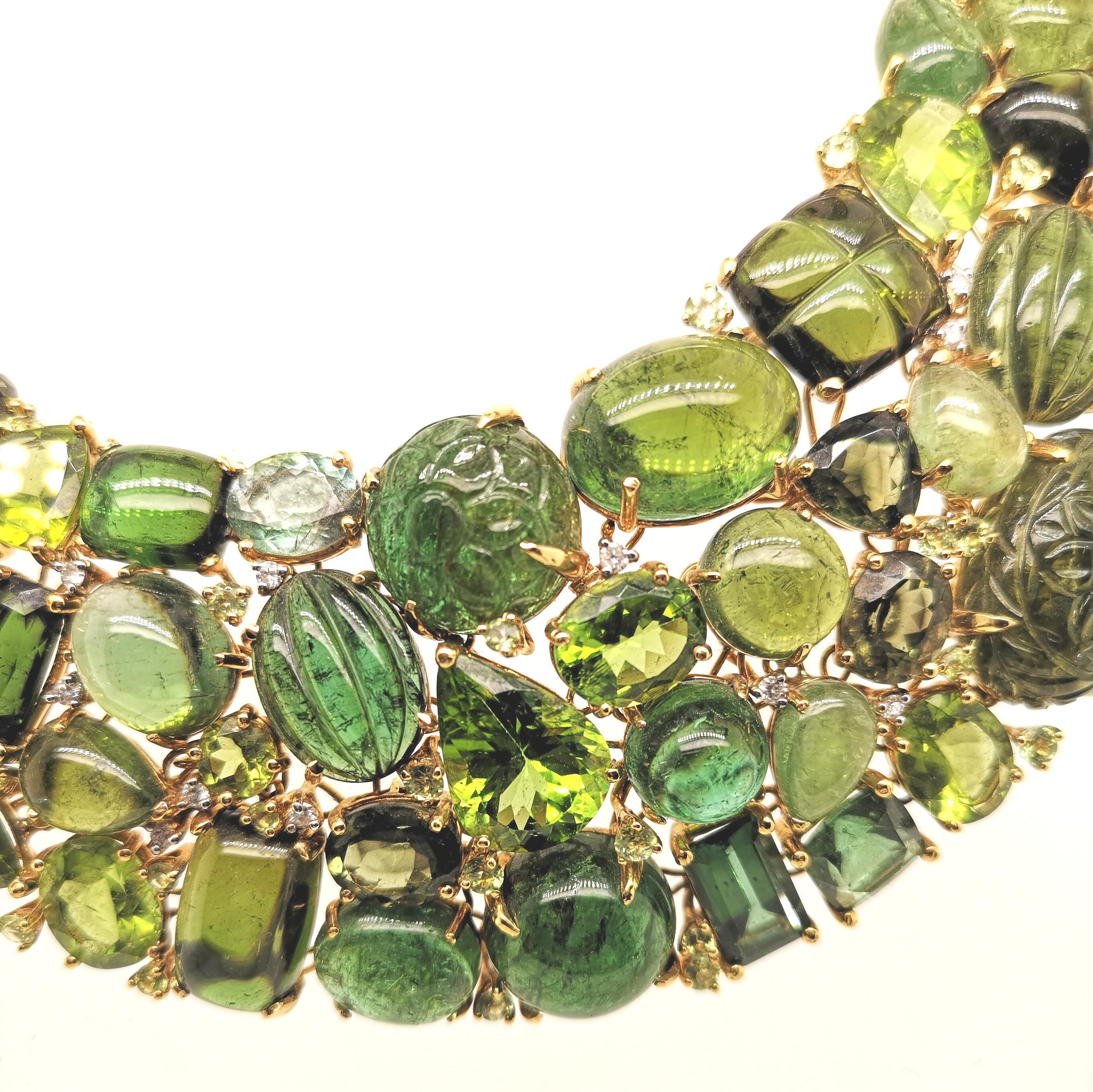 Turmalin Peridot Diamant Gold Halskette im Zustand „Hervorragend“ in London, GB