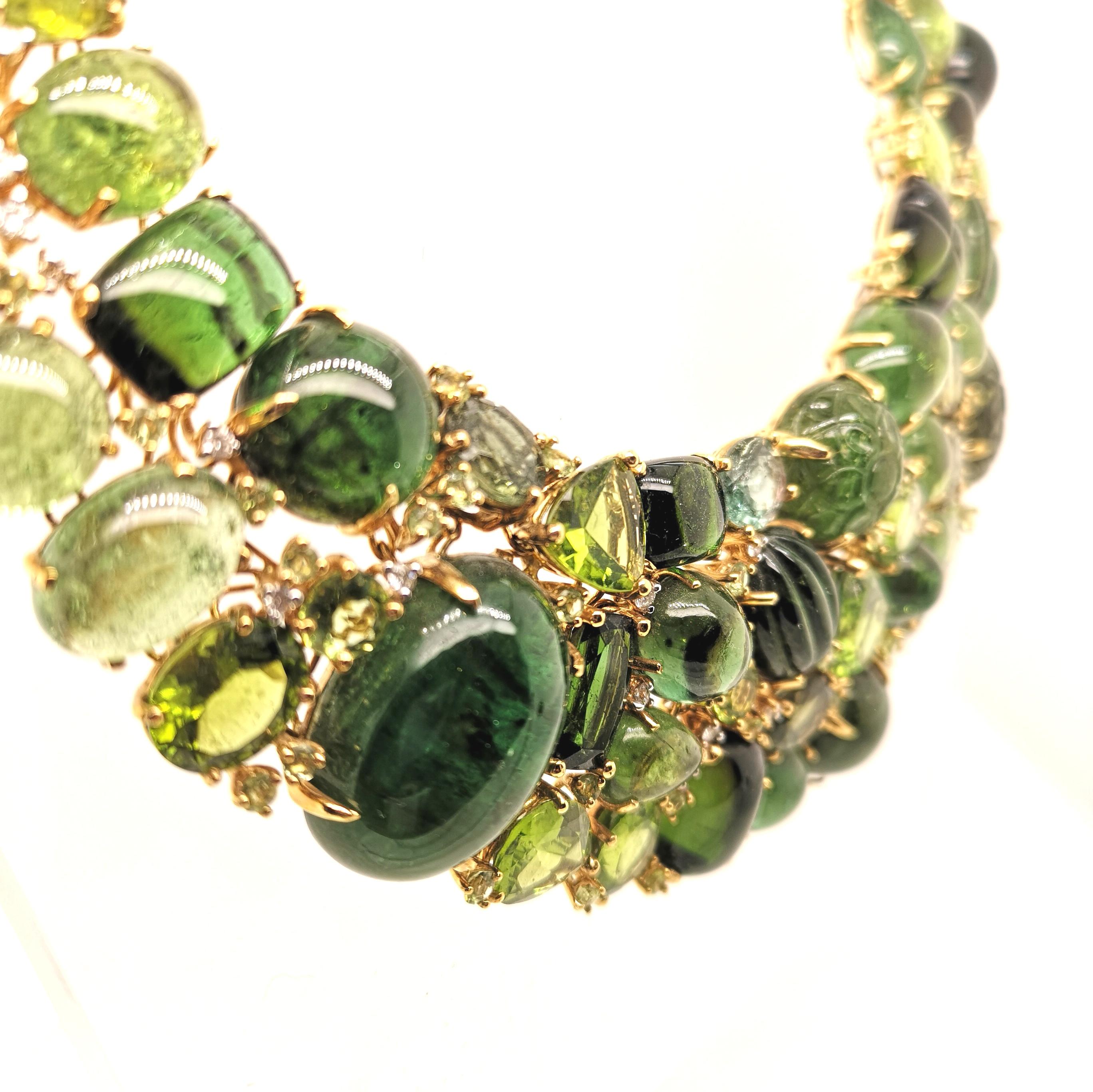 Turmalin Peridot Diamant Gold Halskette Damen
