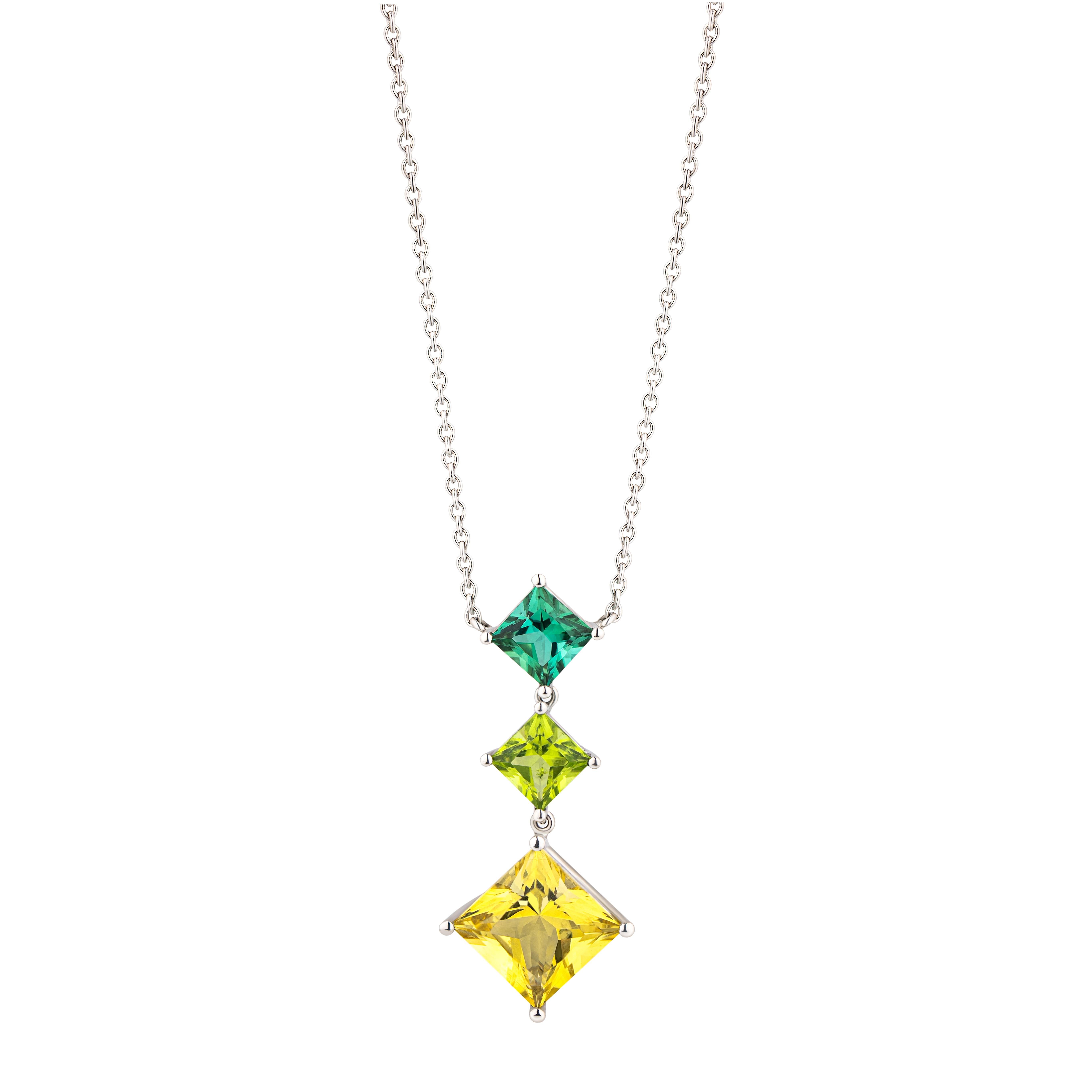 Collier de tourmaline, péridot et béryl en or blanc Wagner Preziosen en vente 3