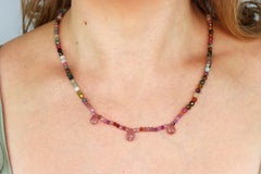Tourmaline, Pink Sapphire and 14K Gold Filled Beaded Necklace 16”-18” Adjustable