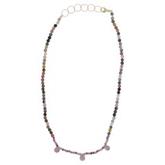 Tourmaline, Pink Sapphire and 14K Gold Filled Beaded Necklace 16”-18” Adjustable