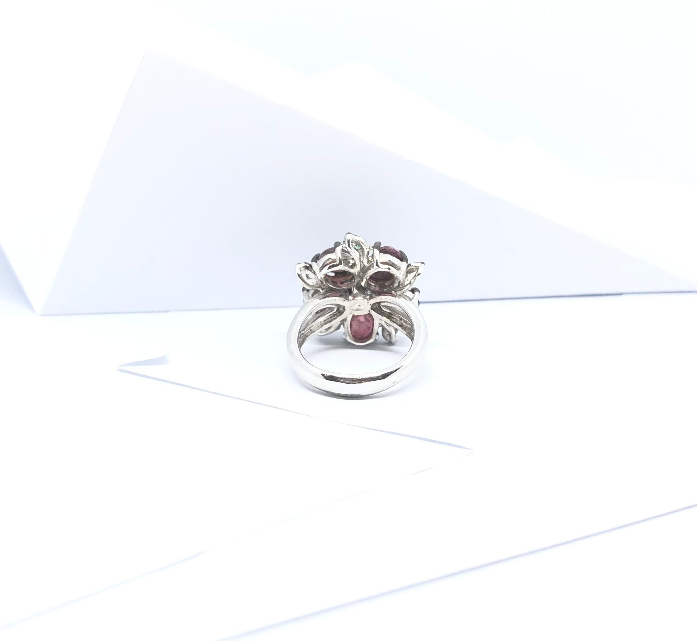 Mixed Cut Tourmaline, Pink Sapphire and Tsavorite Ring set in Silver Settings For Sale