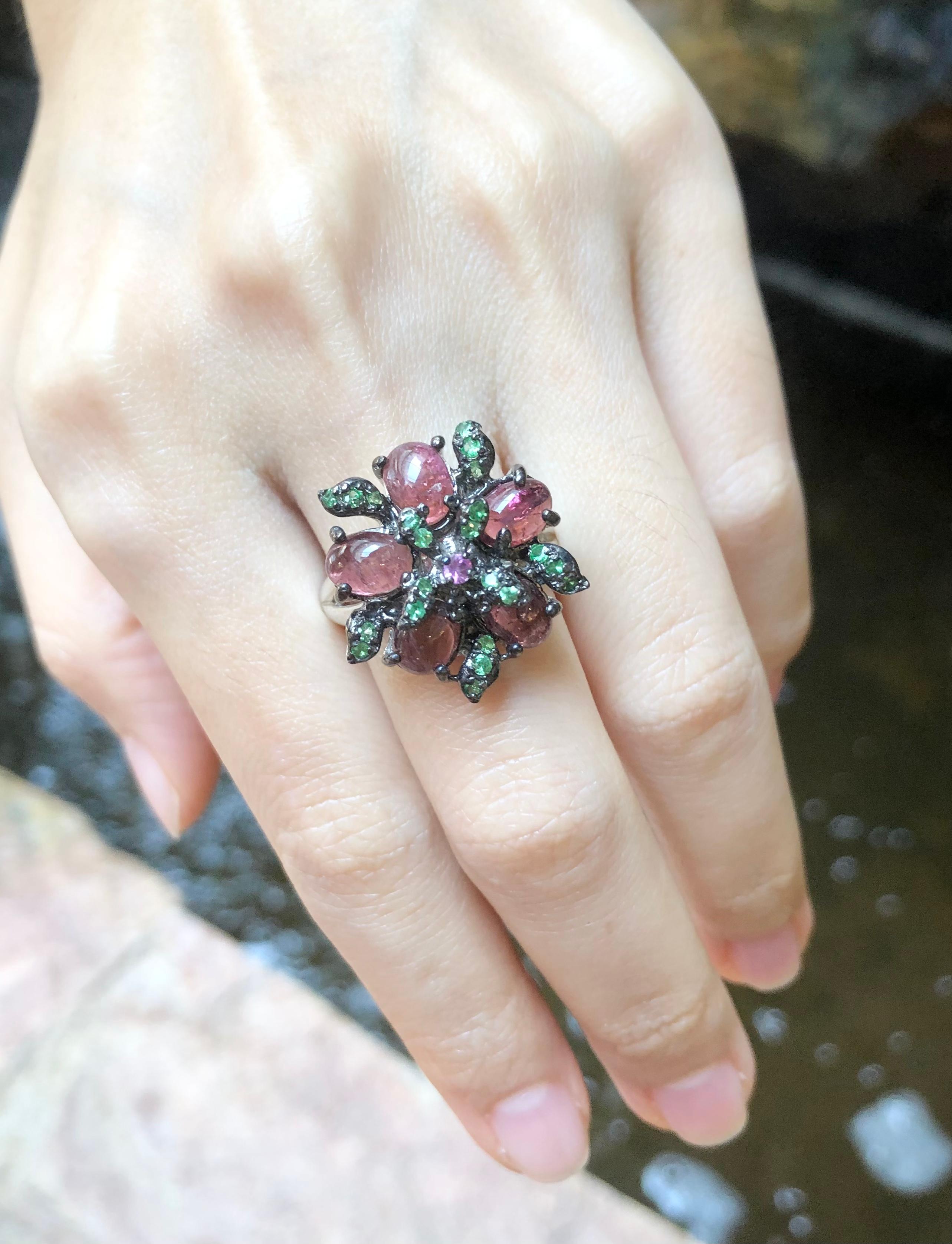 Tourmaline, Pink Sapphire and Tsavorite Ring set in Silver Settings In New Condition For Sale In Dusit, 10