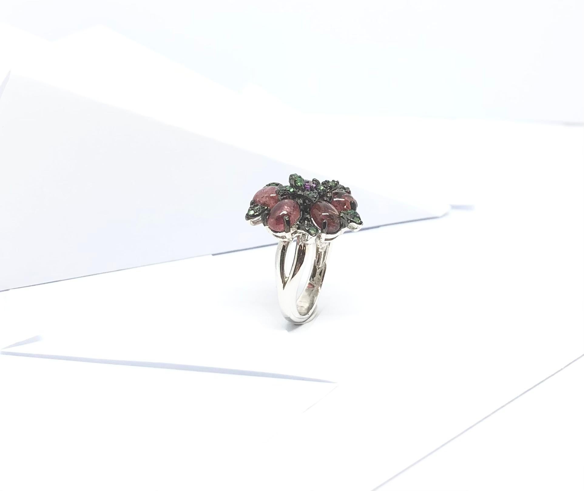 Women's Tourmaline, Pink Sapphire and Tsavorite Ring set in Silver Settings For Sale