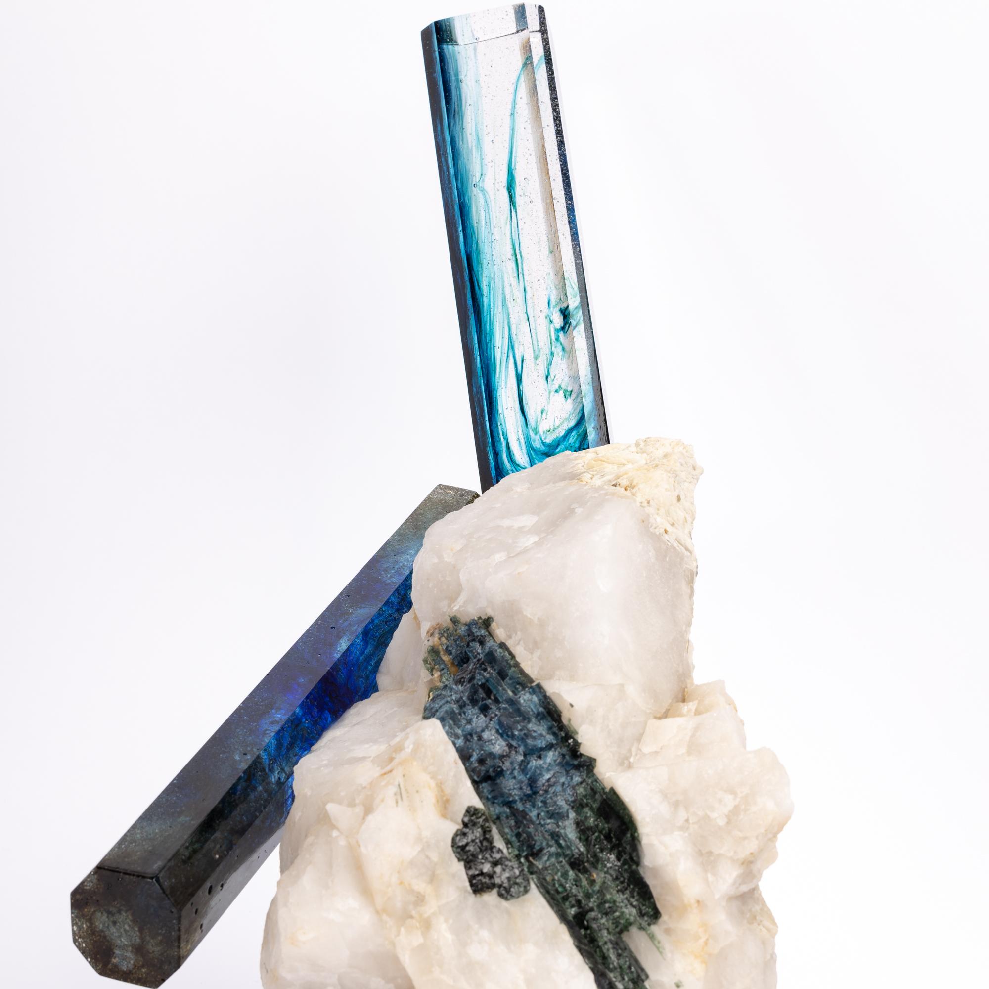 Contemporary Tourmaline, Quartz and Glass Blue Shade Sculpture