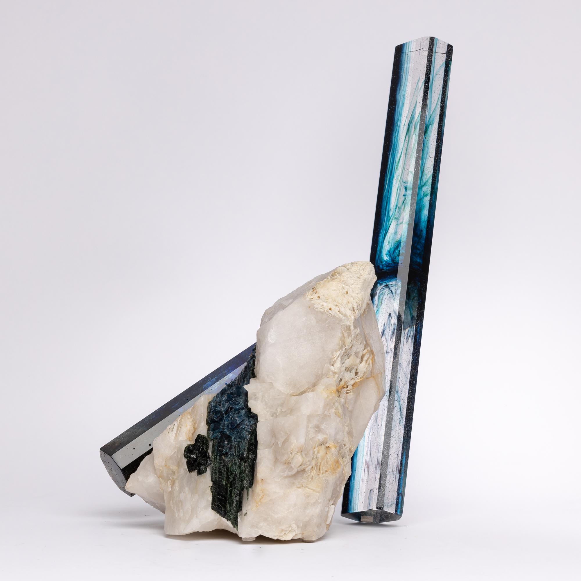 Tourmaline, Quartz and Glass Blue Shade Sculpture 1