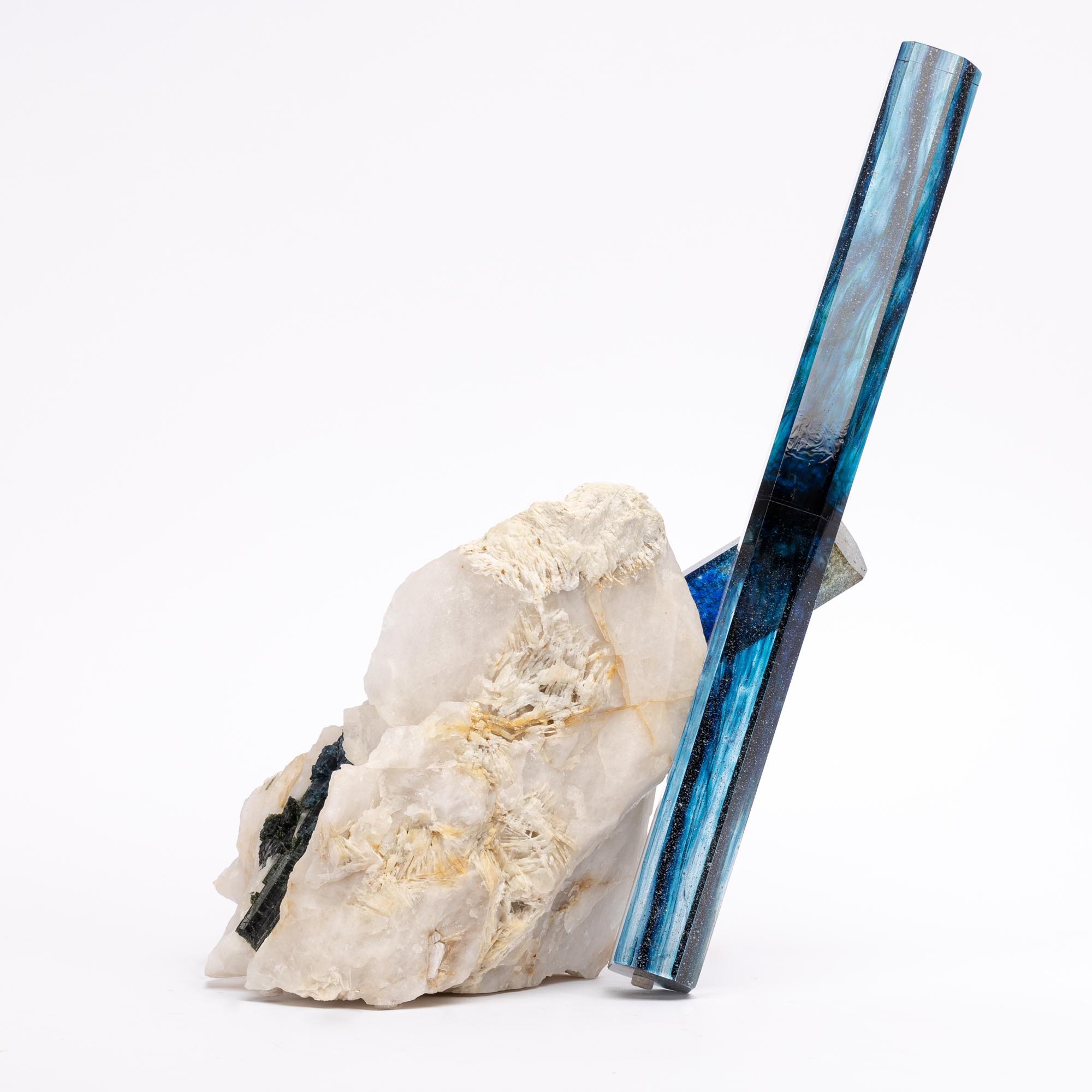 Tourmaline, Quartz and Glass Blue Shade Sculpture 2