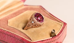 18 Karat Rose Gold Tourmaline Ring. 2ct Oval Cut Pink Tourmaline Diamond Ring