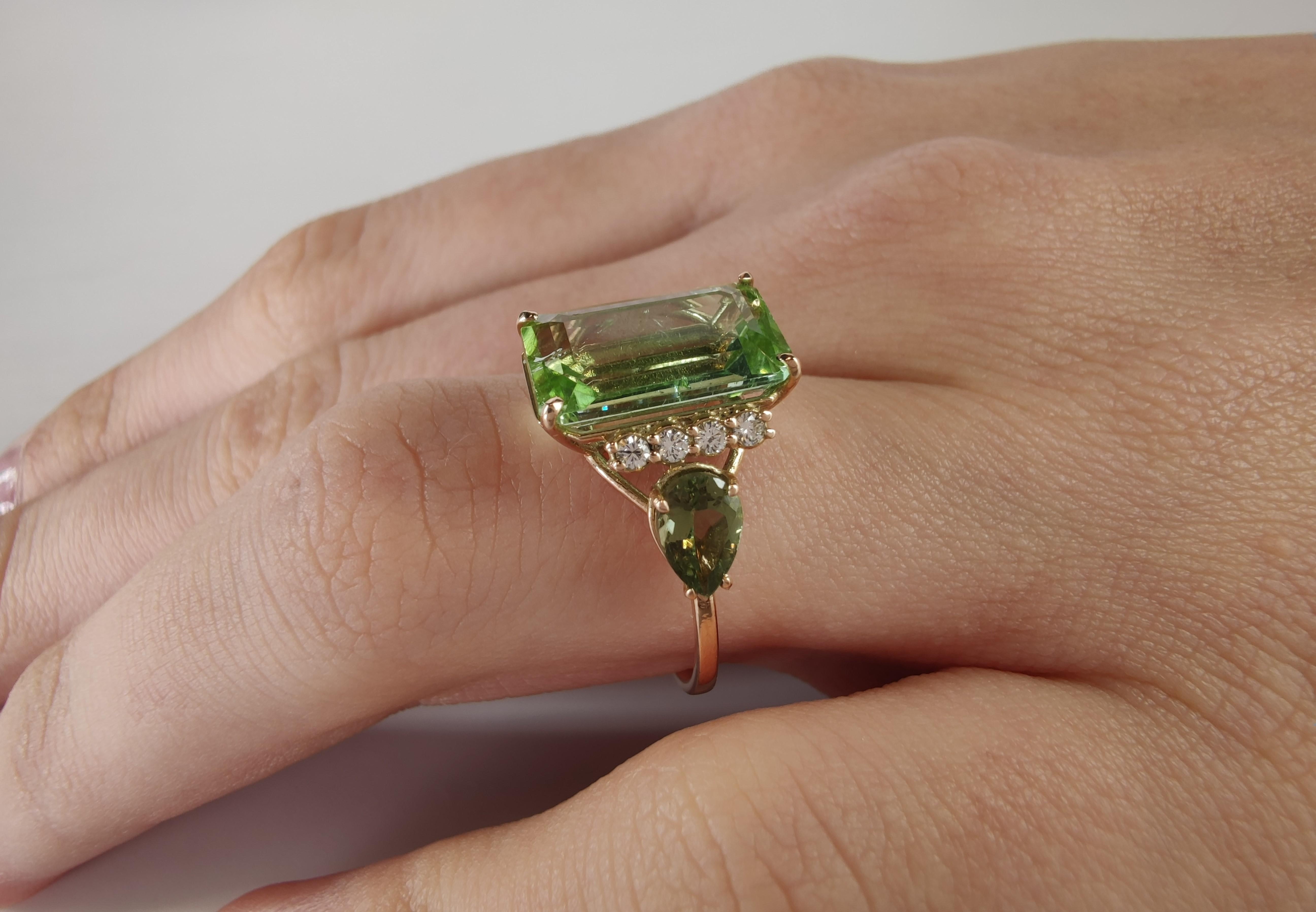 We craft distinctive, one-of-a-kind rings, placing emphasis on design, going beyond the conventional norms of jewelry.

Perfect for your special occasion, this stunning Genuine Certified Light Green Tourmaline and Diamond 14K Gold Cocktail Ring is