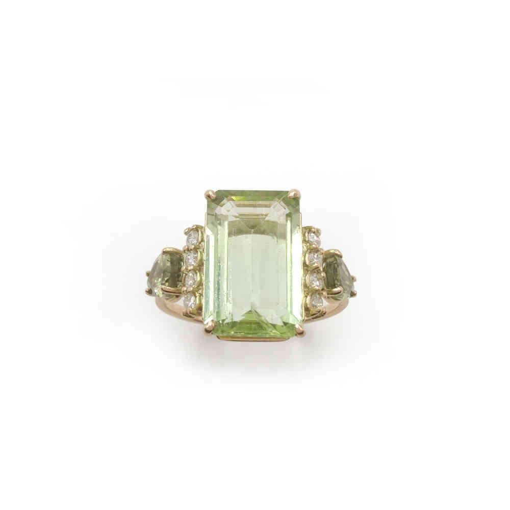 Women's Genuine Certified Light Green Tourmaline and Diamond 14K Gold-Cocktail Rinng For Sale