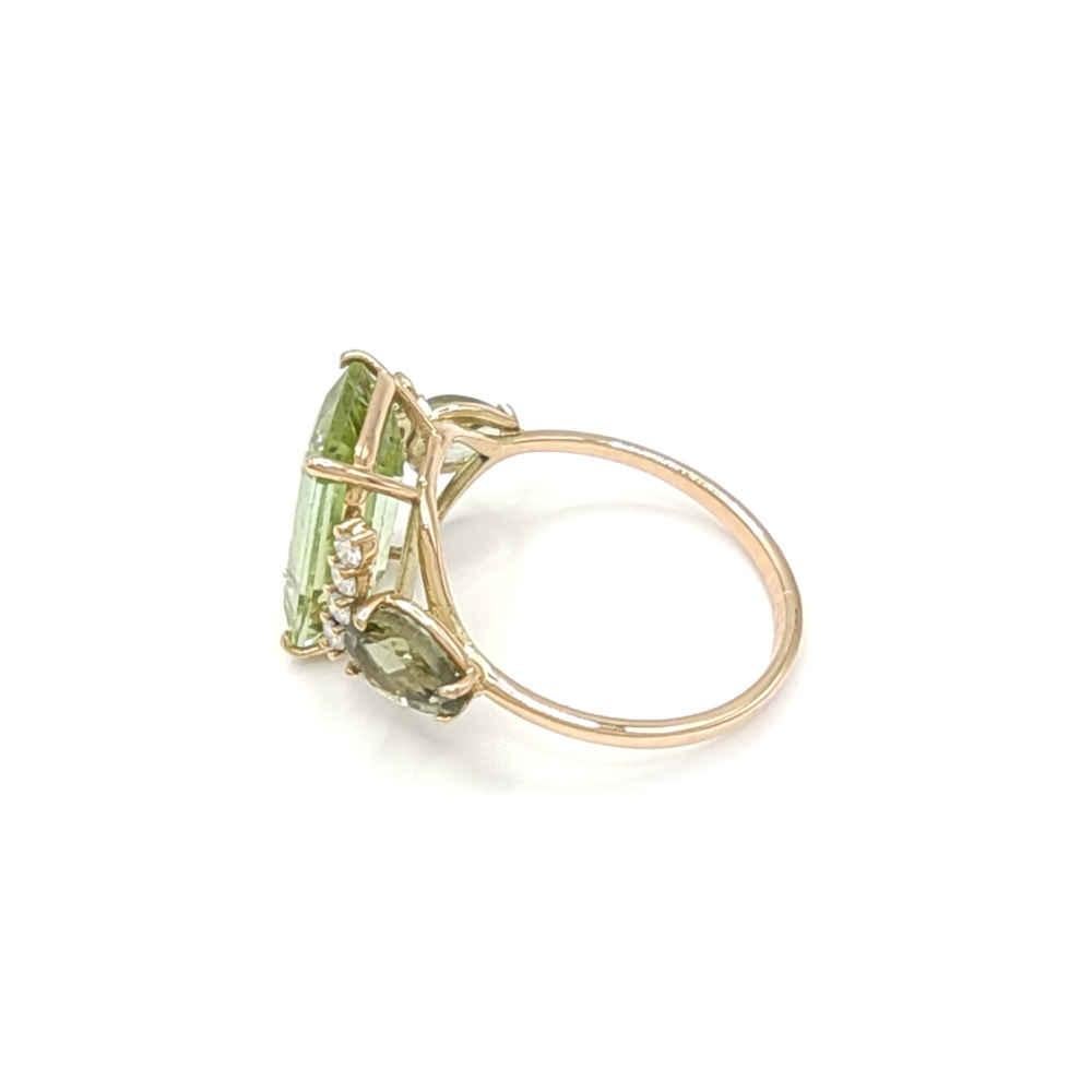 Genuine Certified Light Green Tourmaline and Diamond 14K Gold-Cocktail Rinng For Sale 1