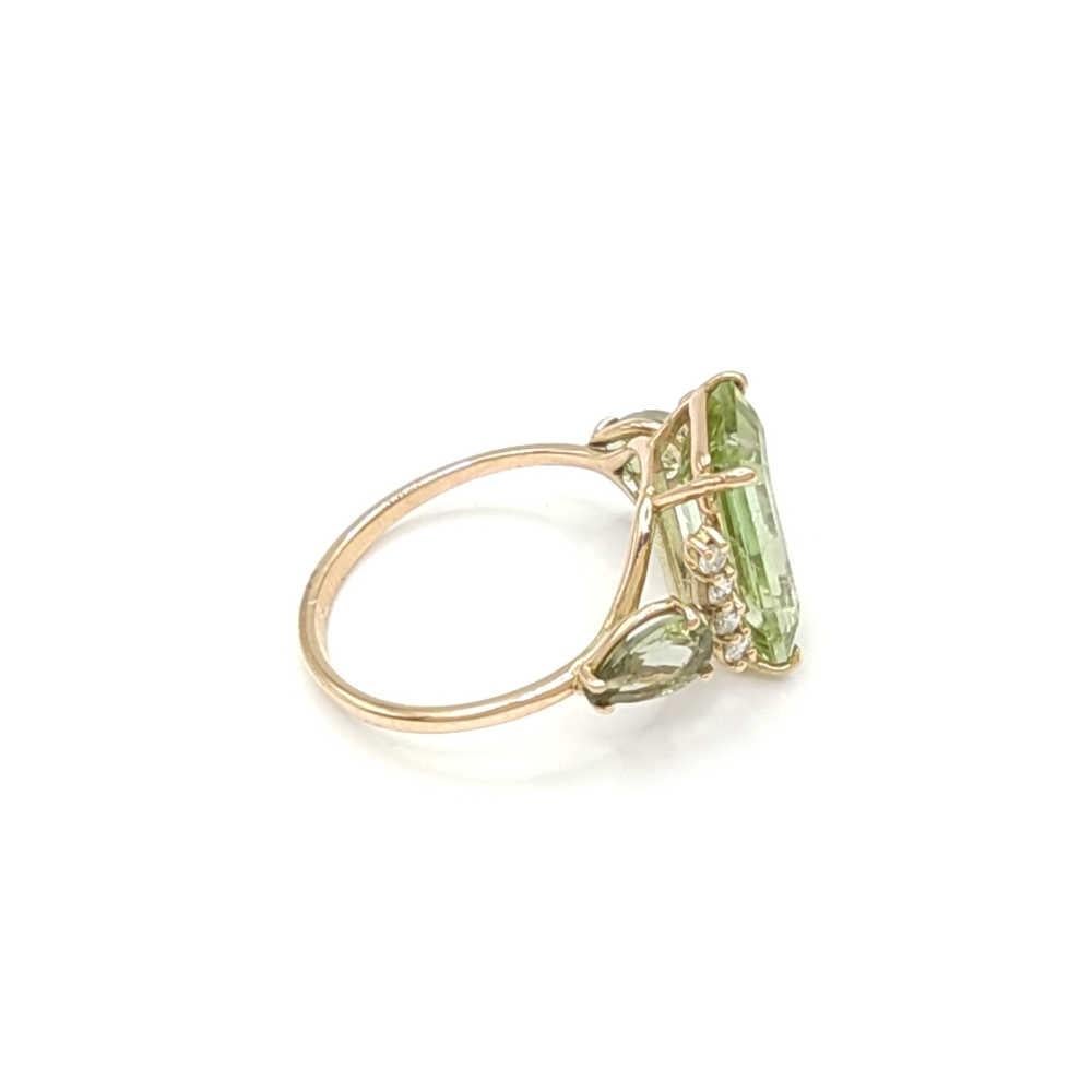 Genuine Certified Light Green Tourmaline and Diamond 14K Gold-Cocktail Rinng For Sale 3