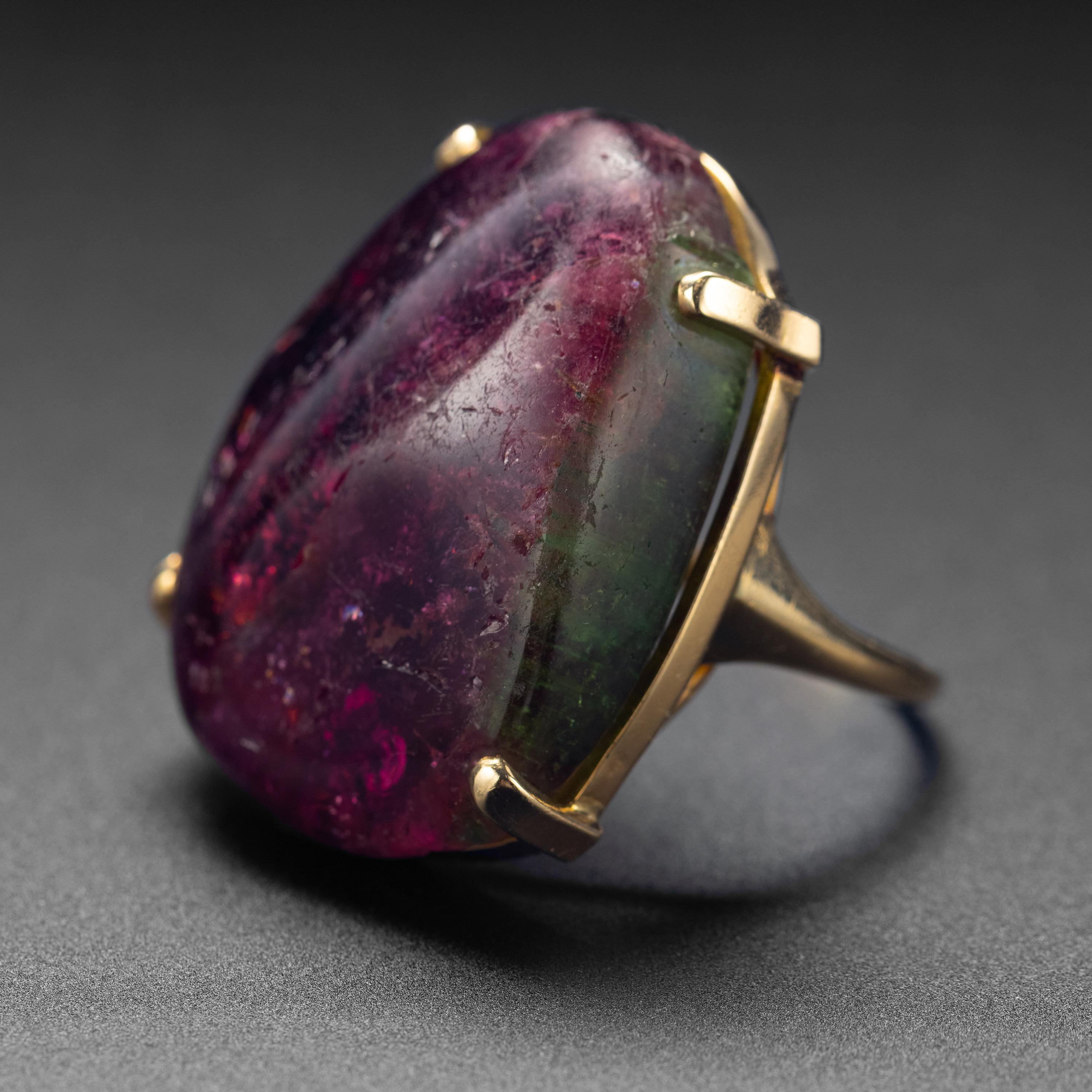 Artisan Tourmaline Ring Featuring Impressive Bicolor Cabochon