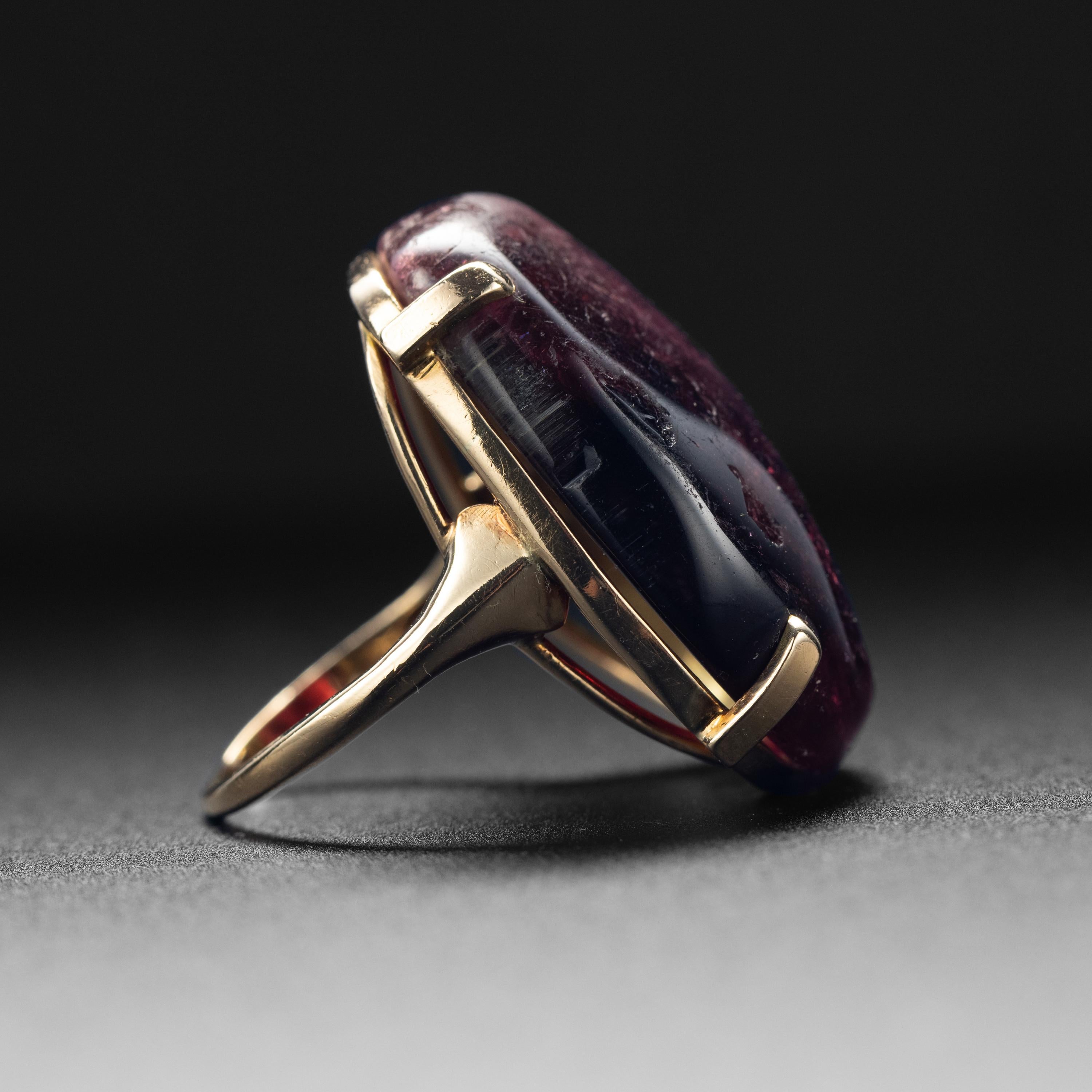 Tourmaline Ring Featuring Impressive Bicolor Cabochon In Excellent Condition In Southbury, CT
