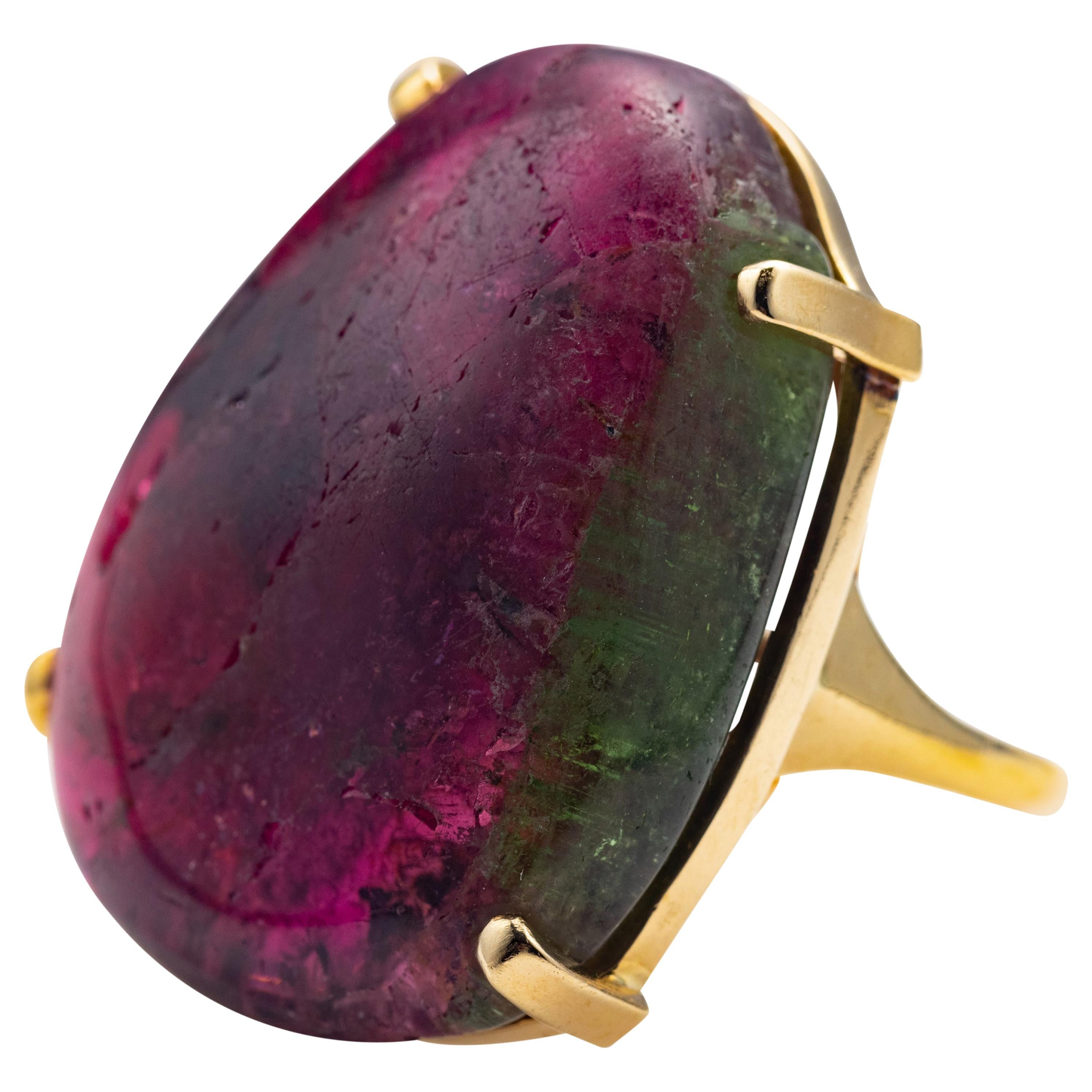 Tourmaline Ring Featuring Impressive Bicolor Cabochon