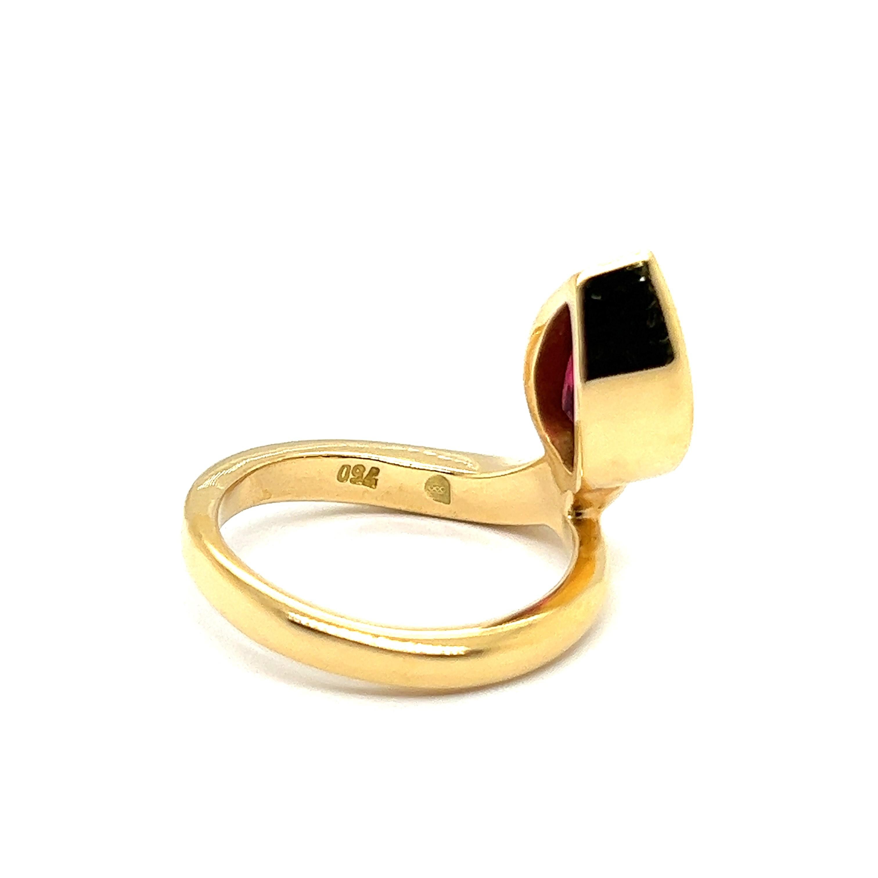 Pear Cut Tourmaline Ring in 18 Karat Yellow Gold For Sale