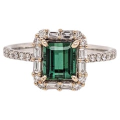 Tourmaline Ring w Diamond Accents in Solid 14k White Gold Emerald Cut 6x5.2mm