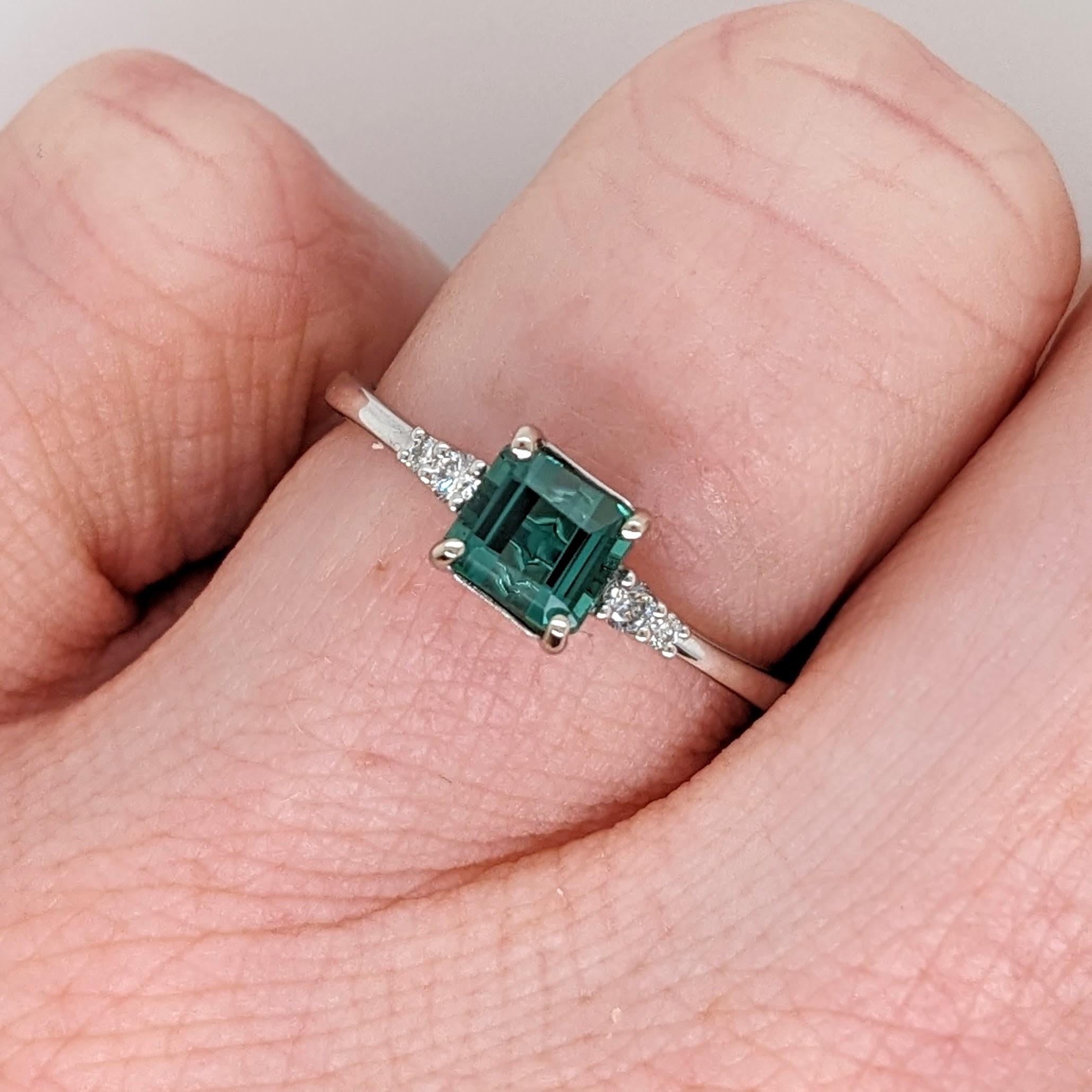 Women's Tourmaline Ring w Natural Diamond Accents in 14K Solid White Gold Emerald 5x6m For Sale
