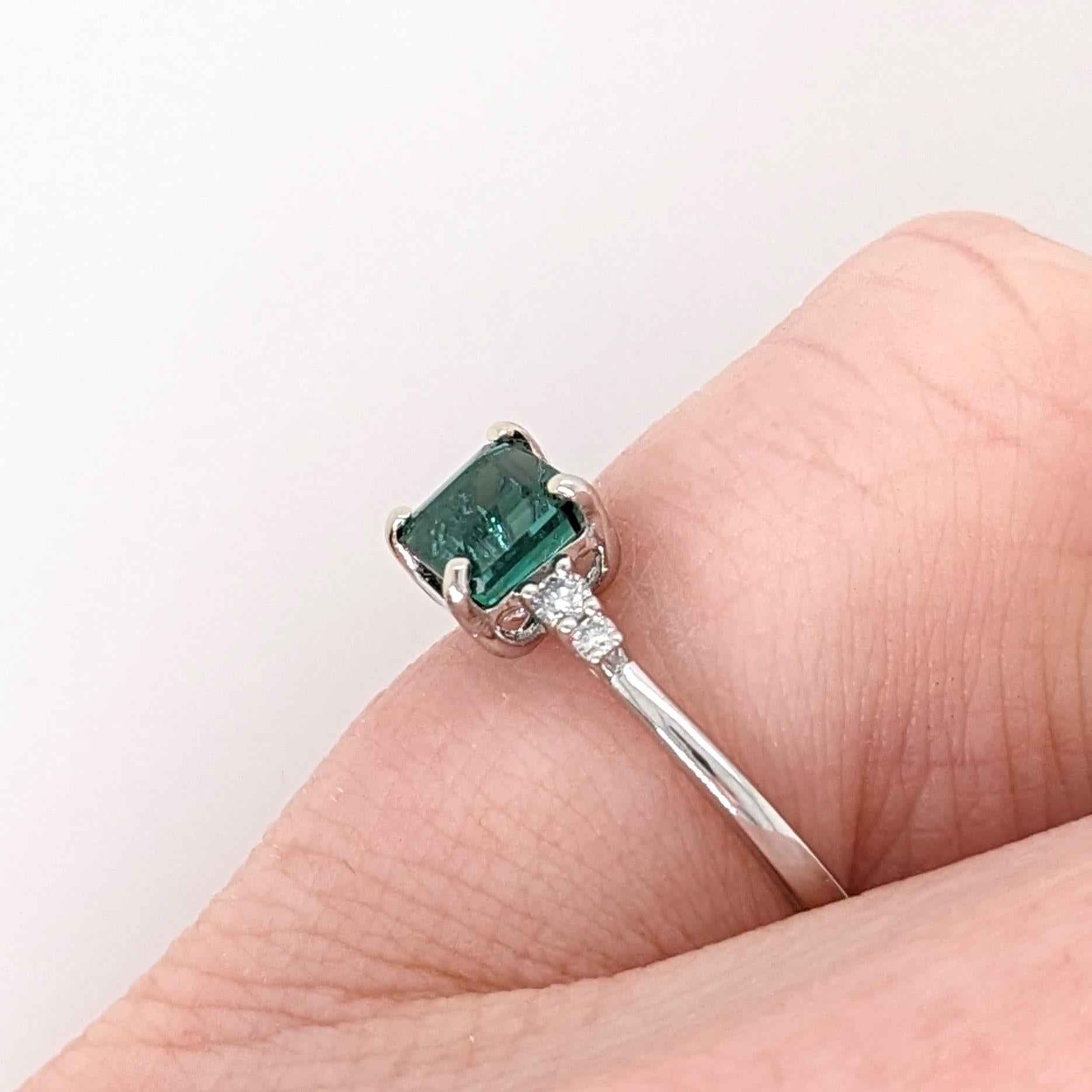 Tourmaline Ring w Natural Diamond Accents in 14K Solid White Gold Emerald 5x6m For Sale 1
