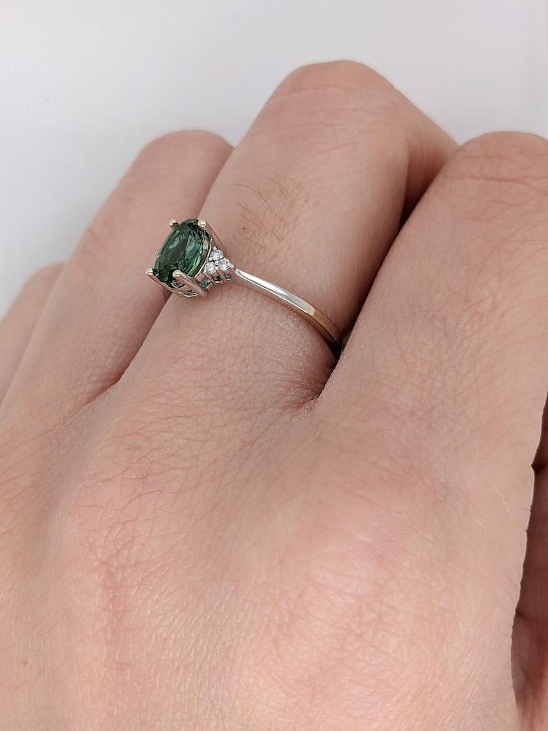 Tourmaline Ring w Round Diamond Accents in 14K Solid White Gold Oval 7x5mm 1
