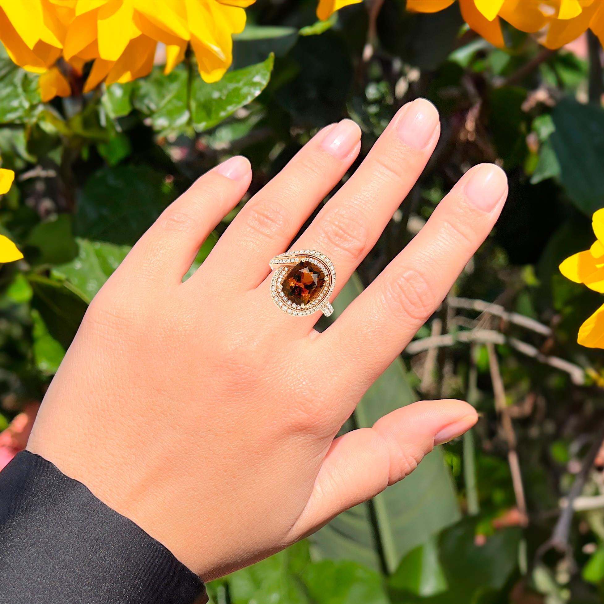 Contemporary Tourmaline Ring With Diamonds 3.81 Carats 14K Rose Gold For Sale