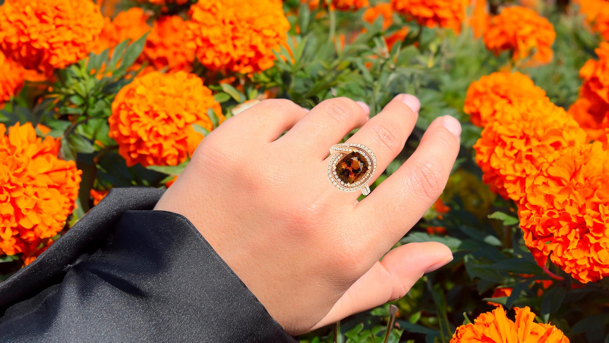 Anillo Turmalina Con Diamantes 3,81 Quilates Oro Rosa 14K Corte radiante en venta