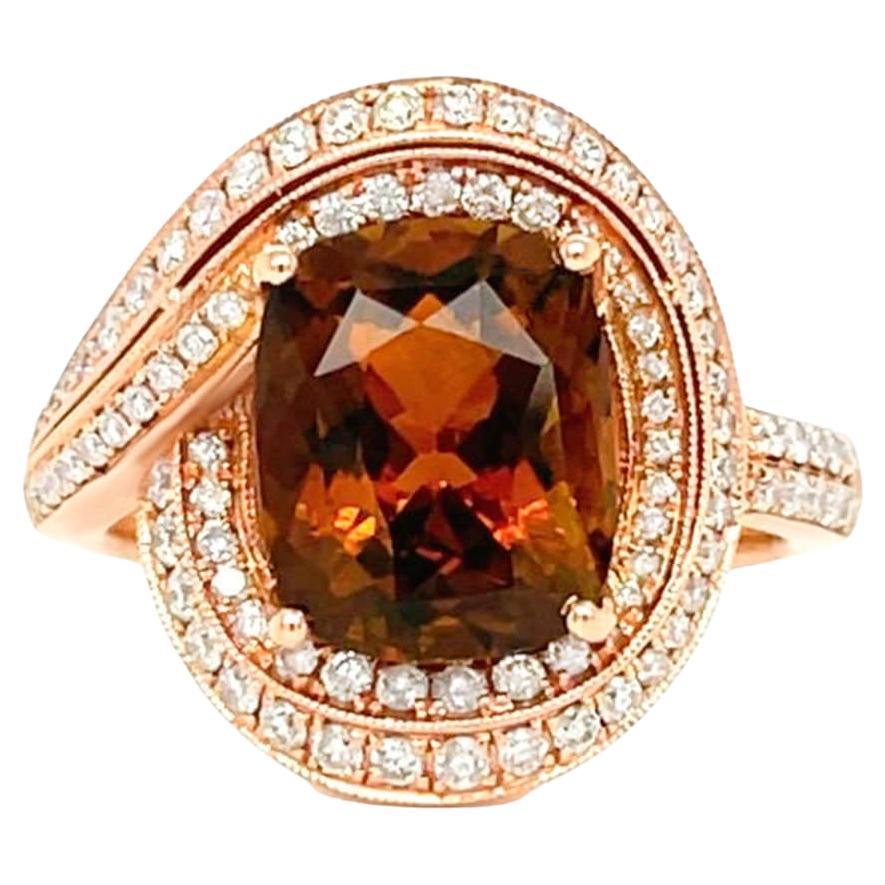 Tourmaline Ring With Diamonds 3.81 Carats 14K Rose Gold For Sale