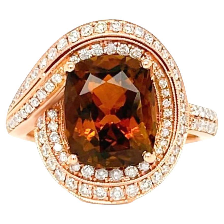 Turmalin Ring mit Diamanten 3,81 Karat 14K Rose Gold im Angebot