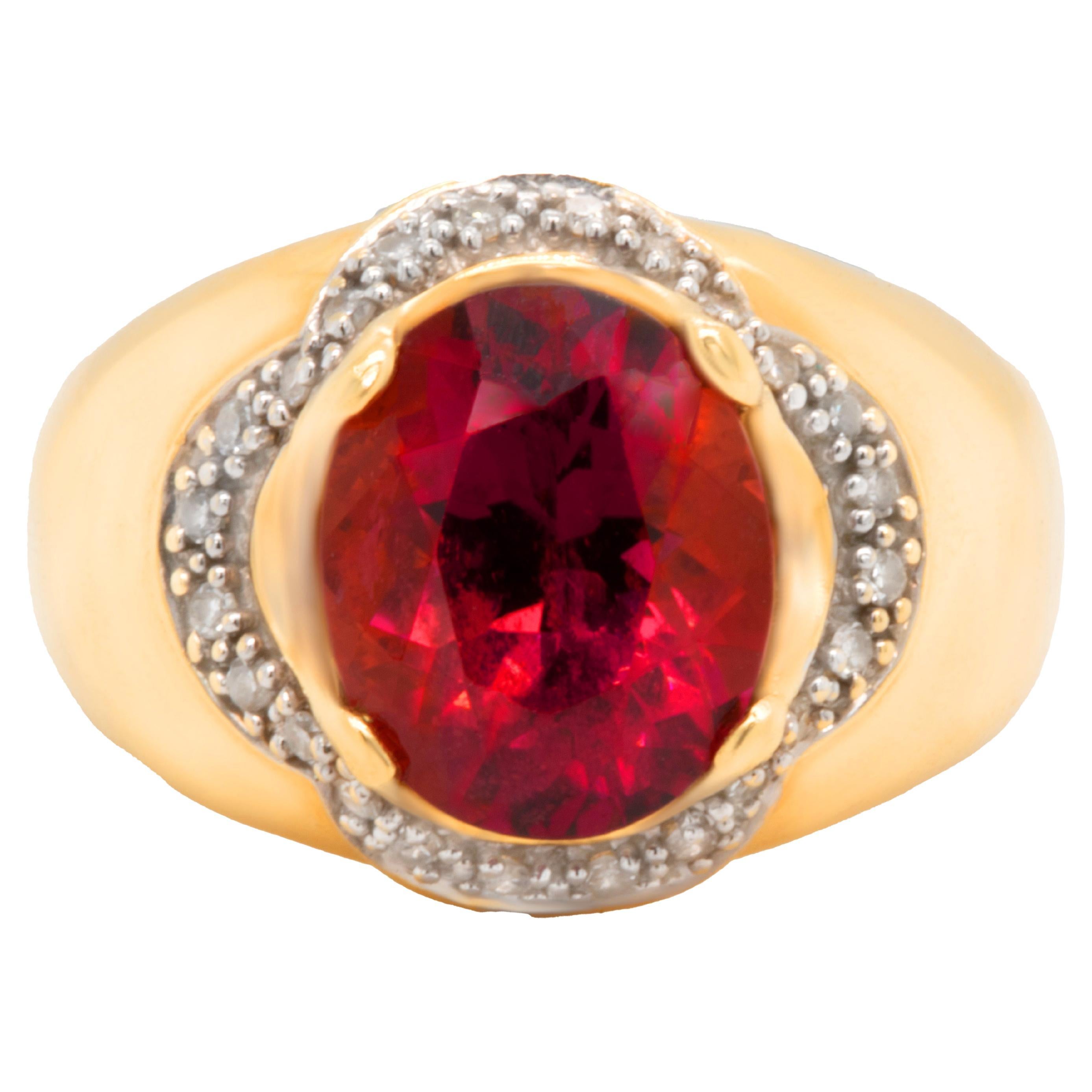 Tourmaline Ring With Diamonds 4.40 Carats 14K Yellow Gold For Sale