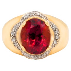 Turmalin-Ring mit Diamanten 4,40 Karat 14K Gelbgold