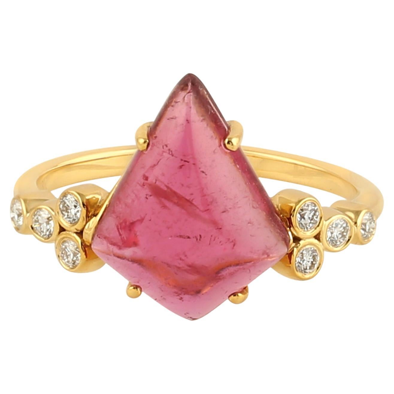 Tourmaline Ring With Diamonds Made In 18k Yellow Gold For Sale