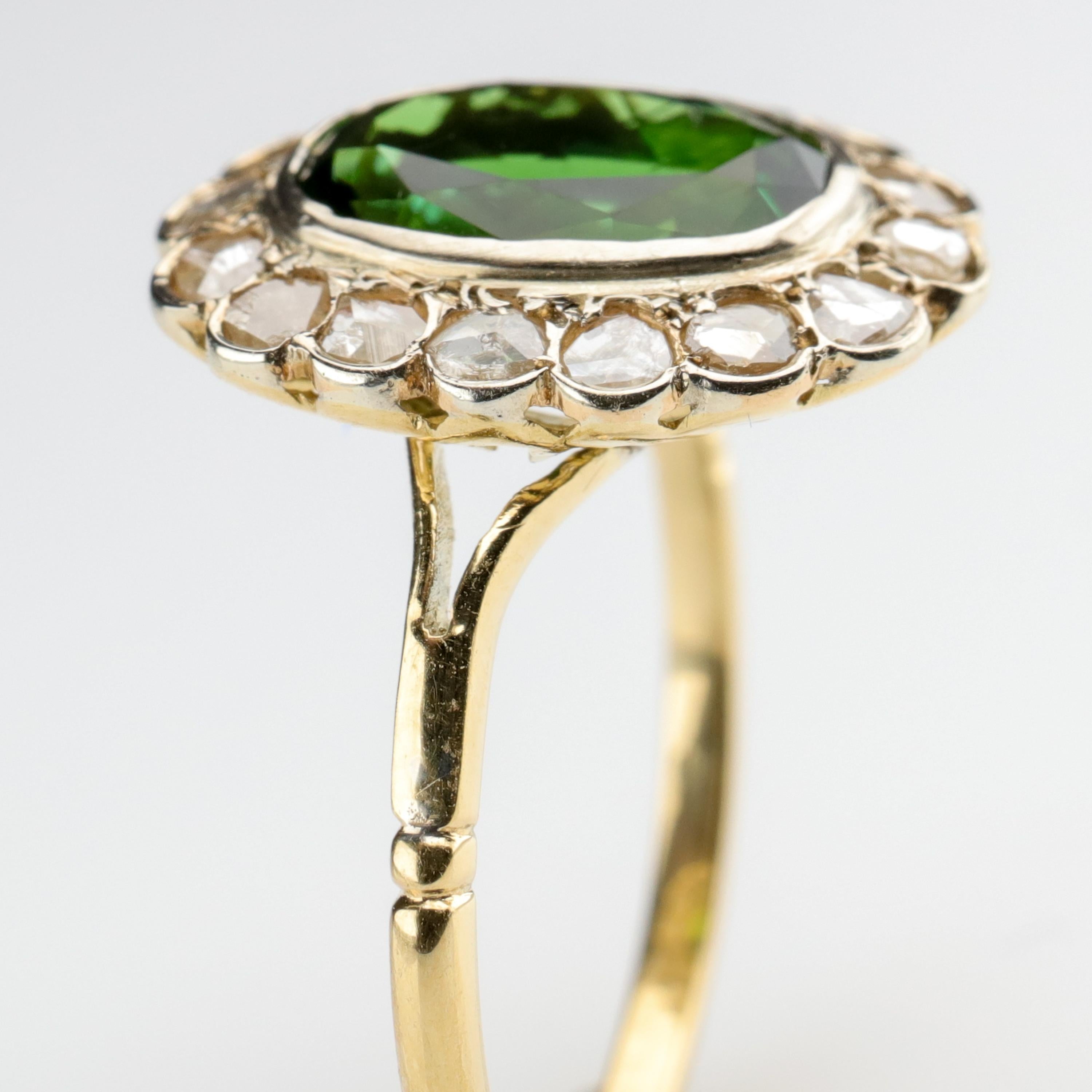 Tourmaline Ring with Early Diamonds French Antique 2