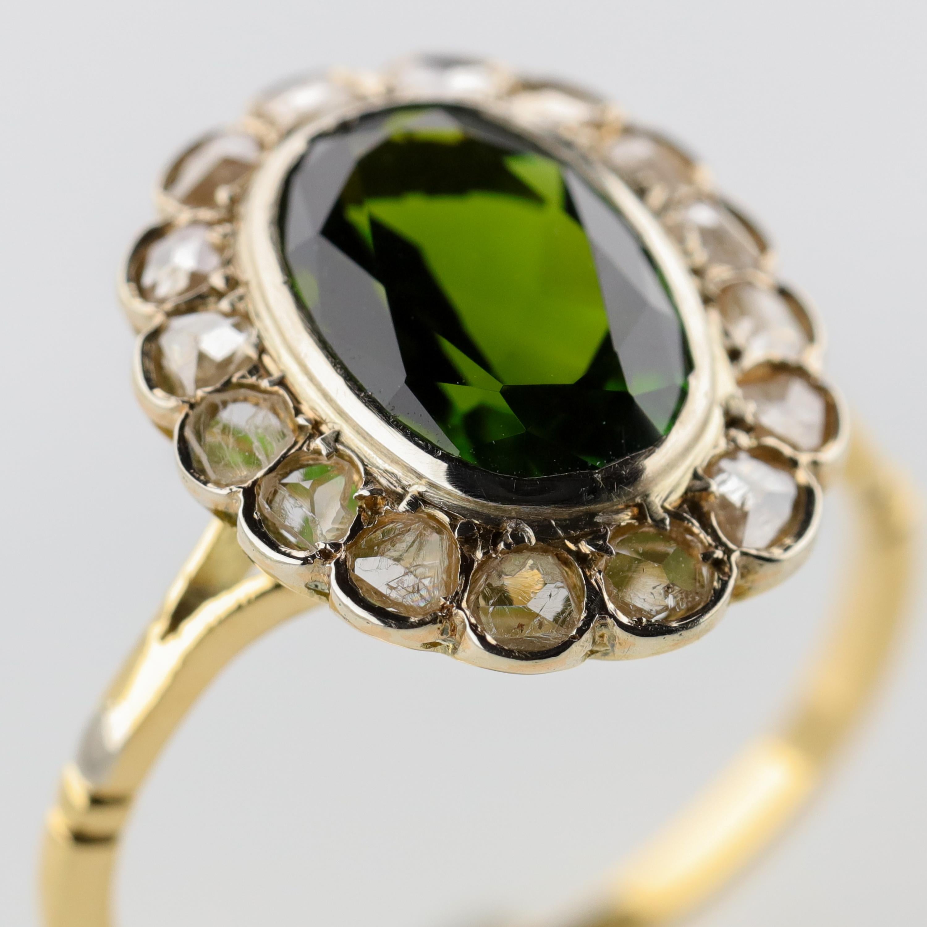 Tourmaline Ring with Early Diamonds French Antique 3