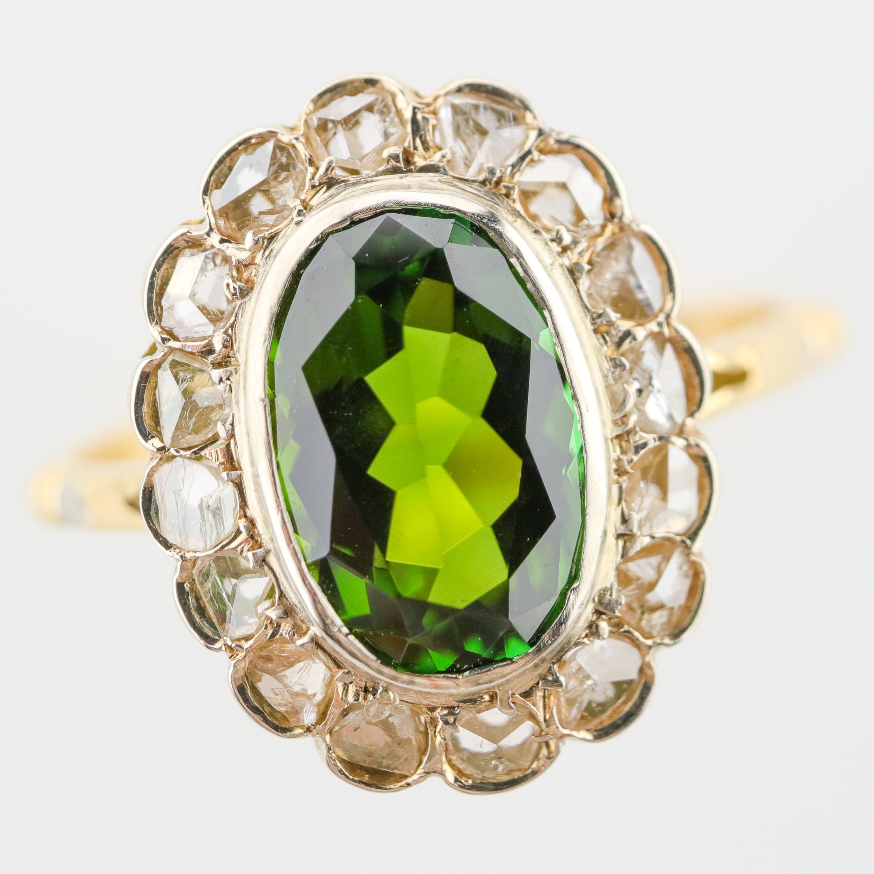 Tourmaline Ring with Early Diamonds French Antique 4