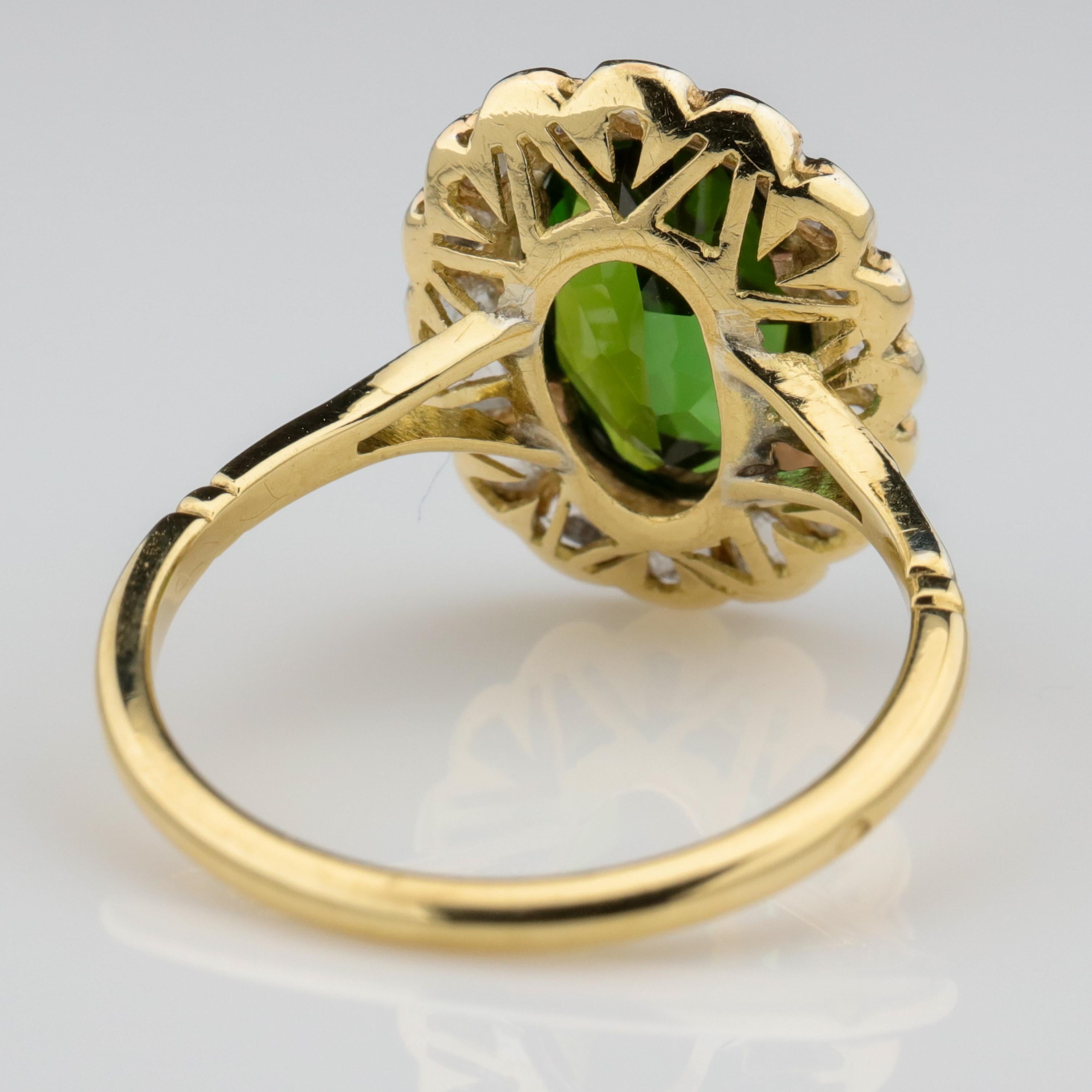Oval Cut Tourmaline Ring with Early Diamonds French Antique