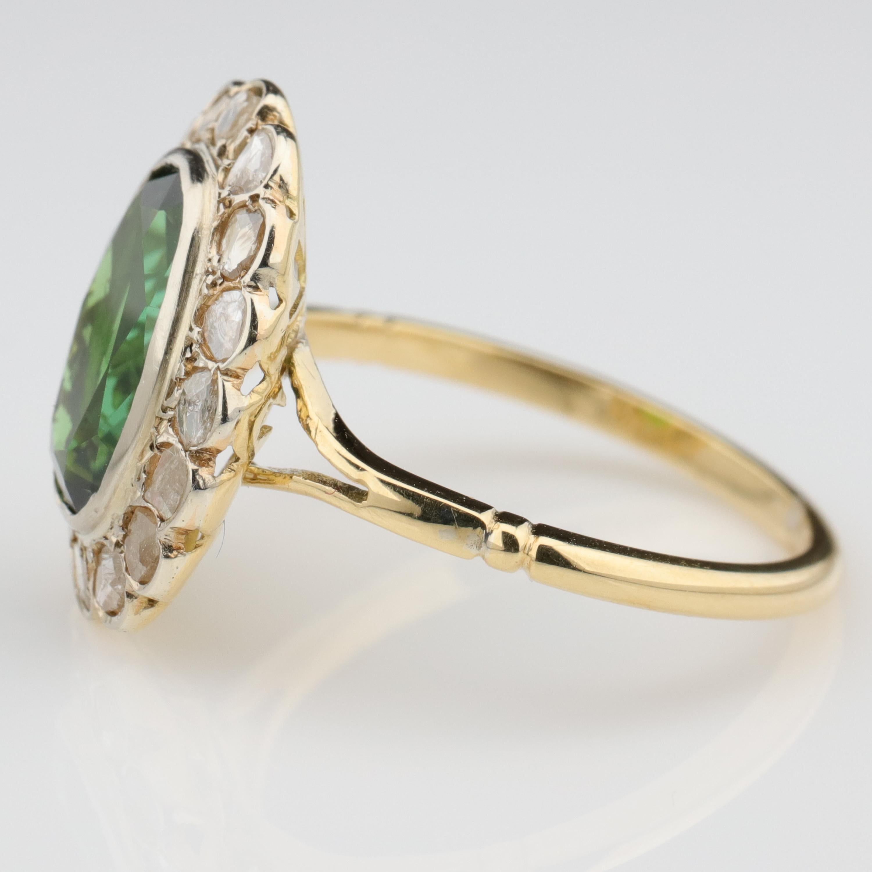 Tourmaline Ring with Early Diamonds French Antique In Excellent Condition In Southbury, CT