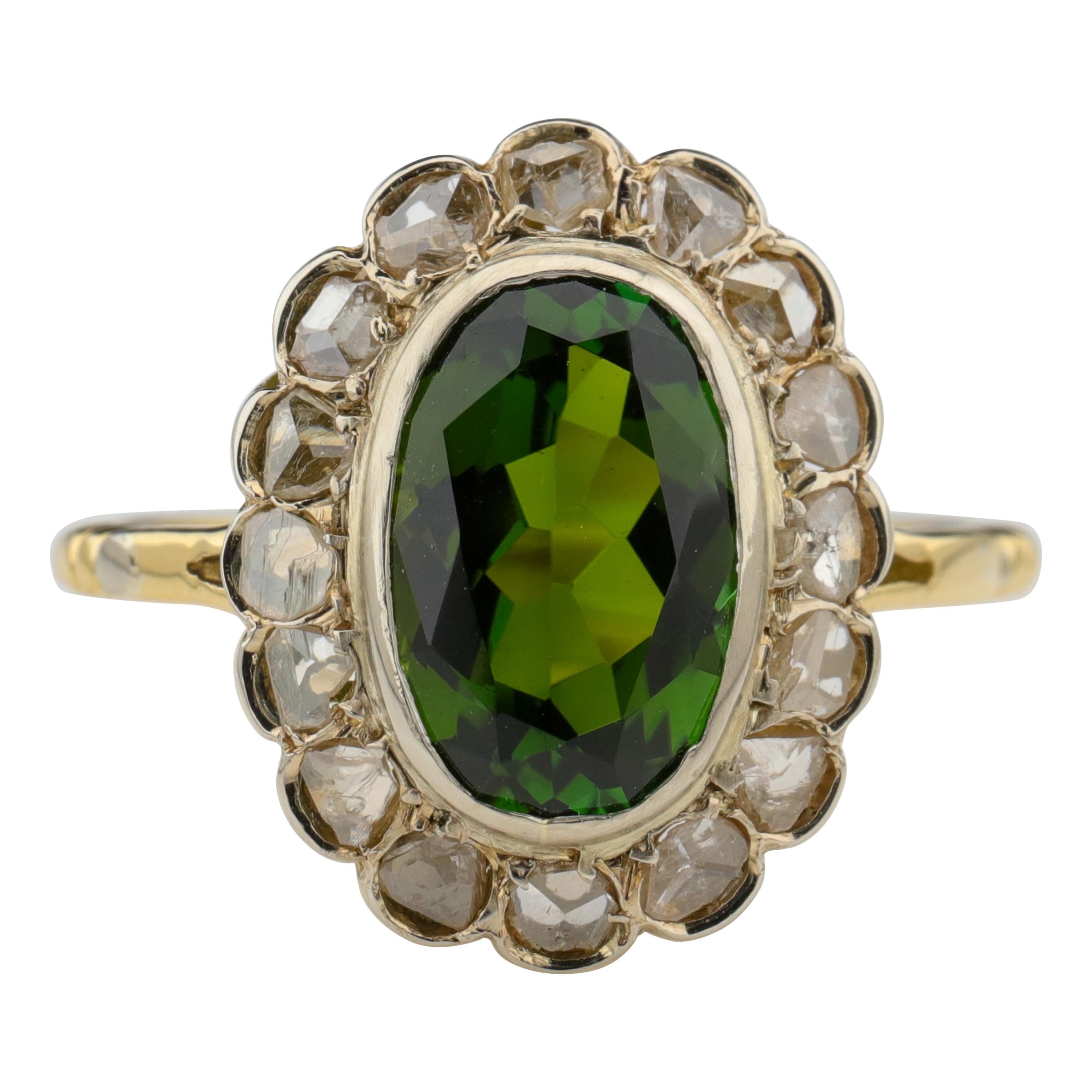Tourmaline Ring with Early Diamonds French Antique