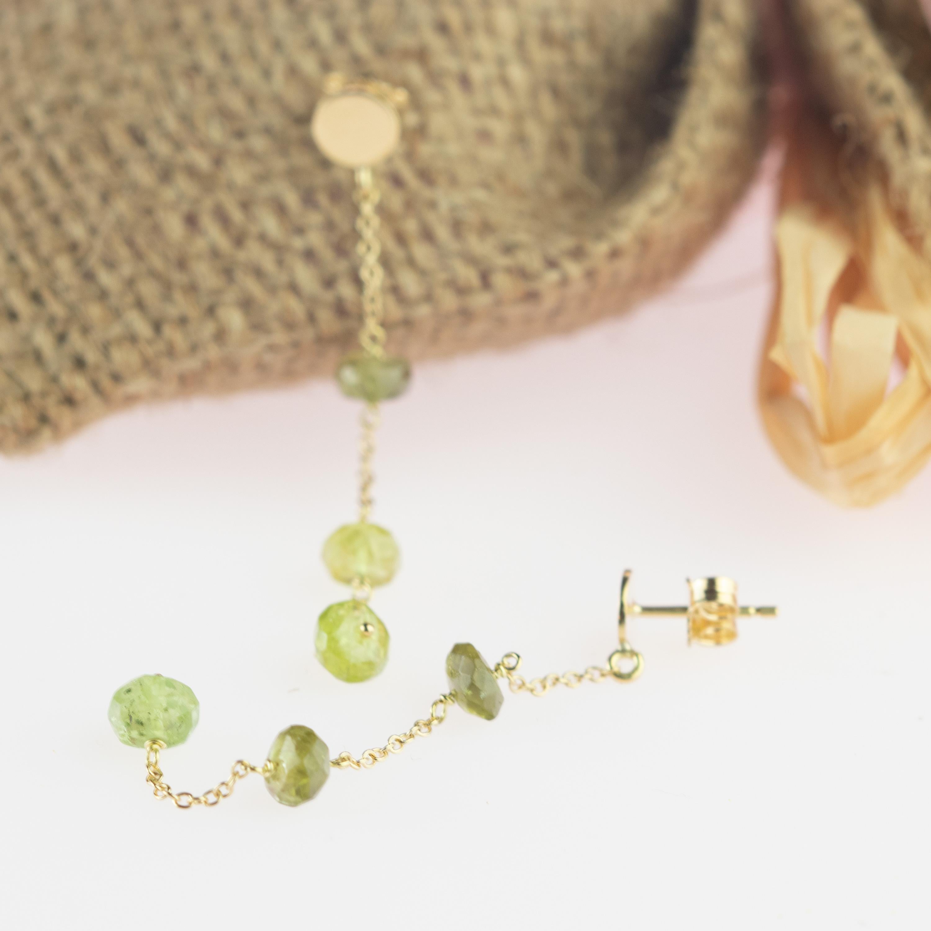 De las mujeres Pendientes colgantes largos hechos a mano con cadena de oro amarillo de 18 quilates de turmalina Rondelle en venta