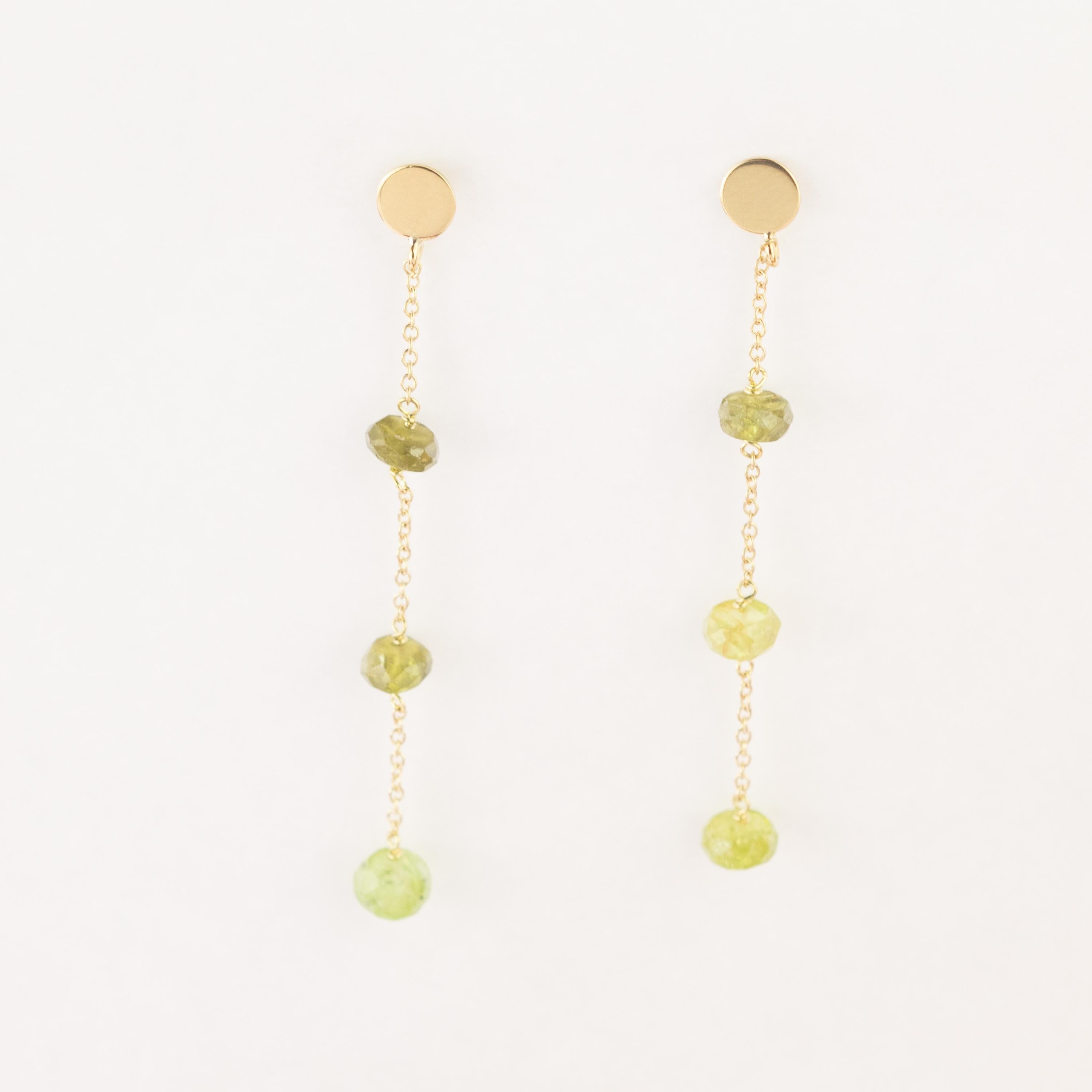 Tourmaline Rondelle 9 Karat Yellow Gold Chain Handmade Long Dangle Earrings In New Condition For Sale In Milano, IT