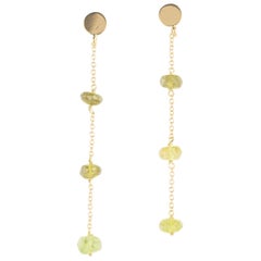 Tourmaline Rondelle 9 Karat Yellow Gold Chain Handmade Long Dangle Earrings
