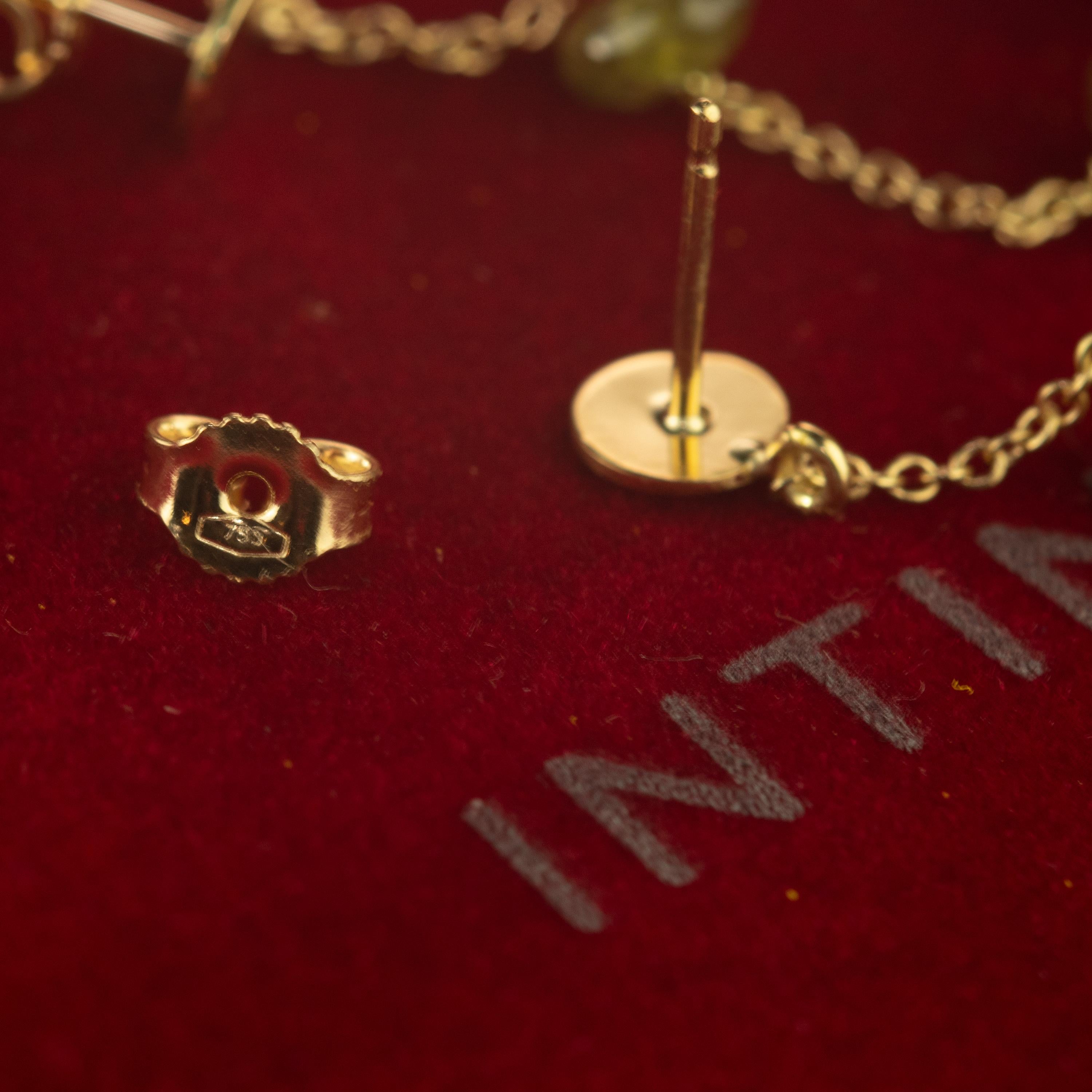 Pendants d'oreilles longs faits à la main avec chaîne en plaqué or et tourmaline rondelle en vente 1