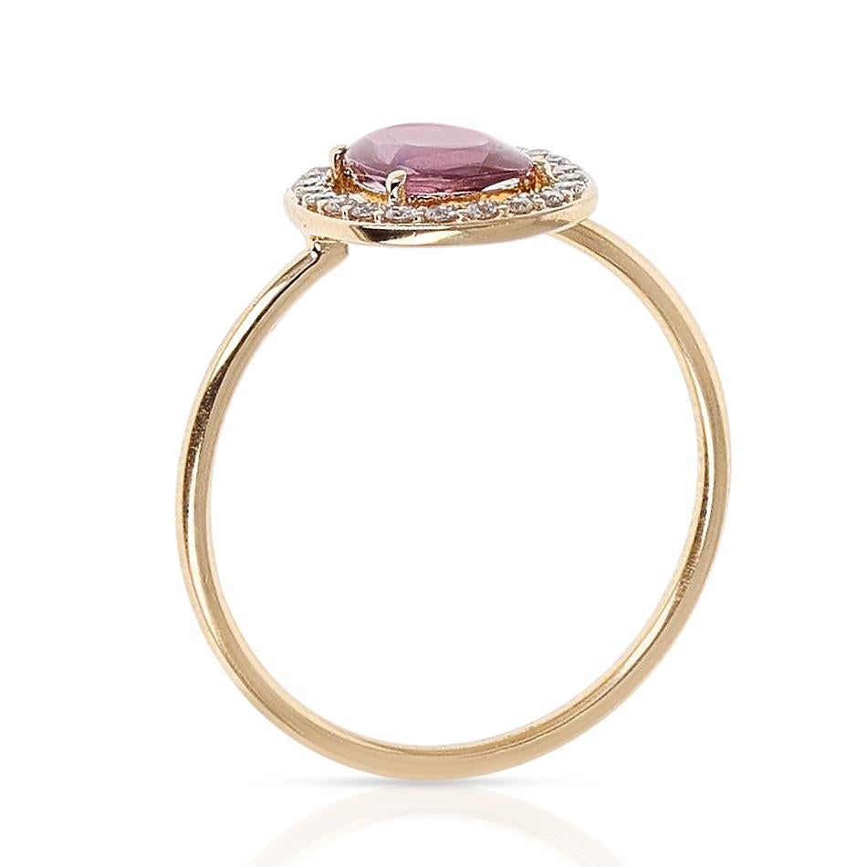 Women's or Men's Pink Sapphire Rose Cut Ring with Diamond Halo Setting, 18k Yellow Gold