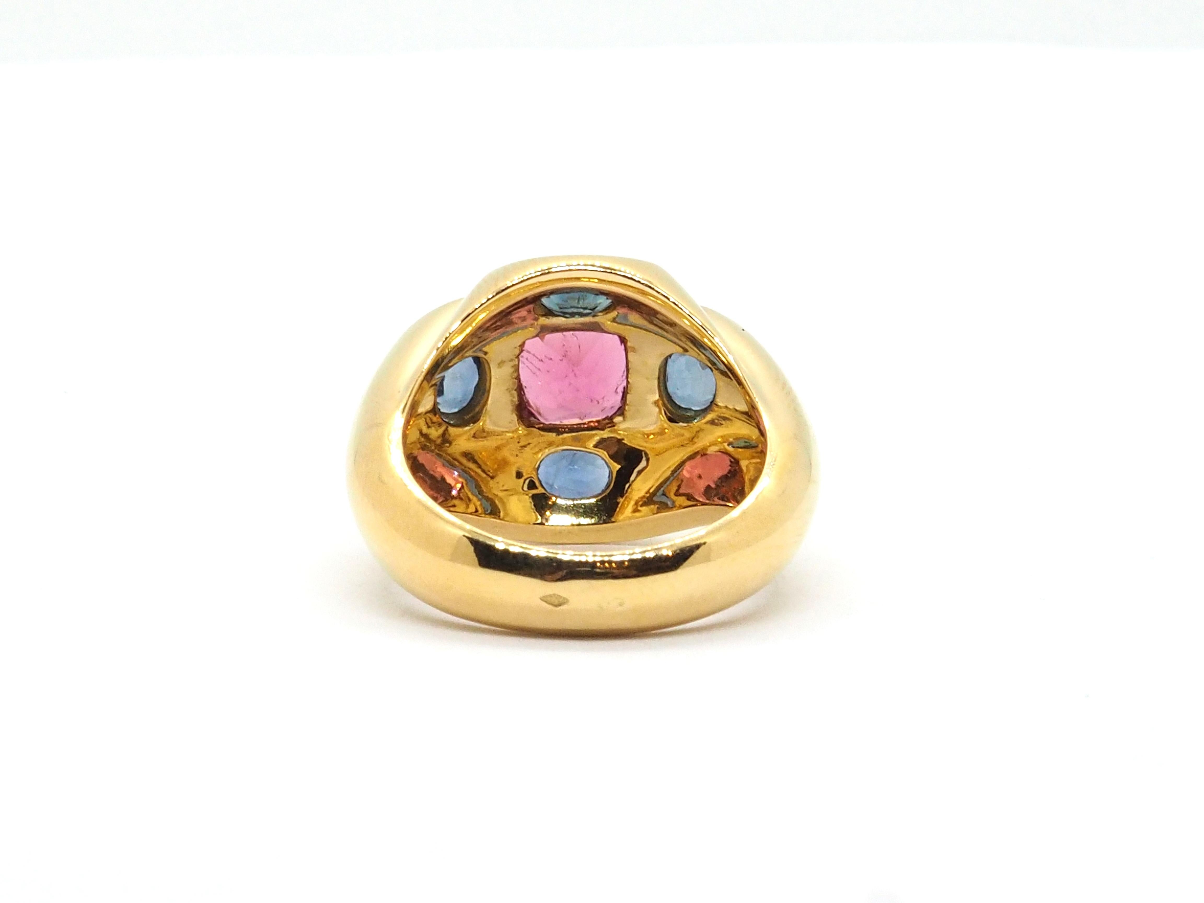 Art Deco Tourmaline Sapphire Ring 18 Karats Yellow Gold For Sale