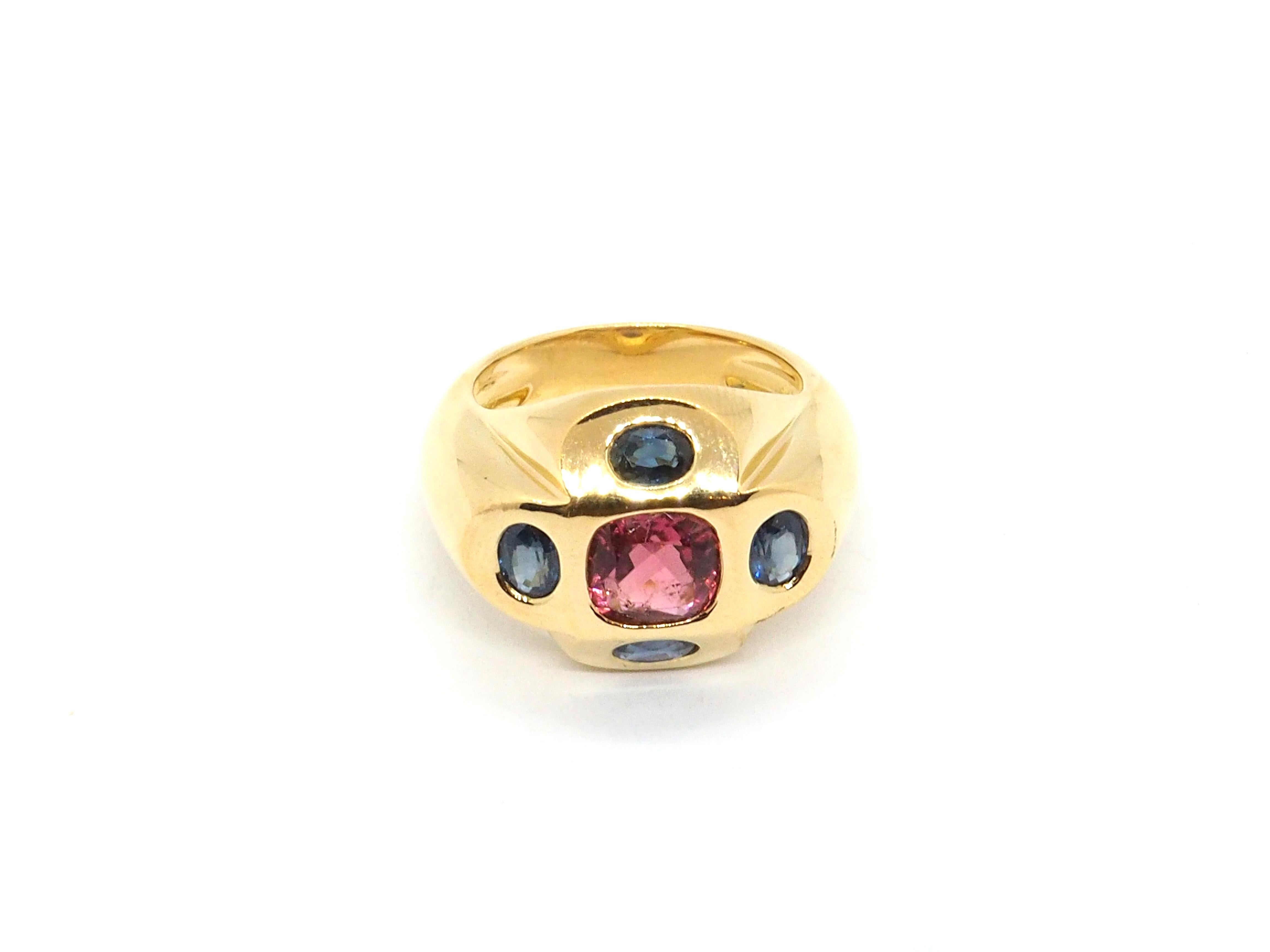 Tourmaline Sapphire Ring 18 Karats Yellow Gold In Excellent Condition For Sale In Geneva, CH