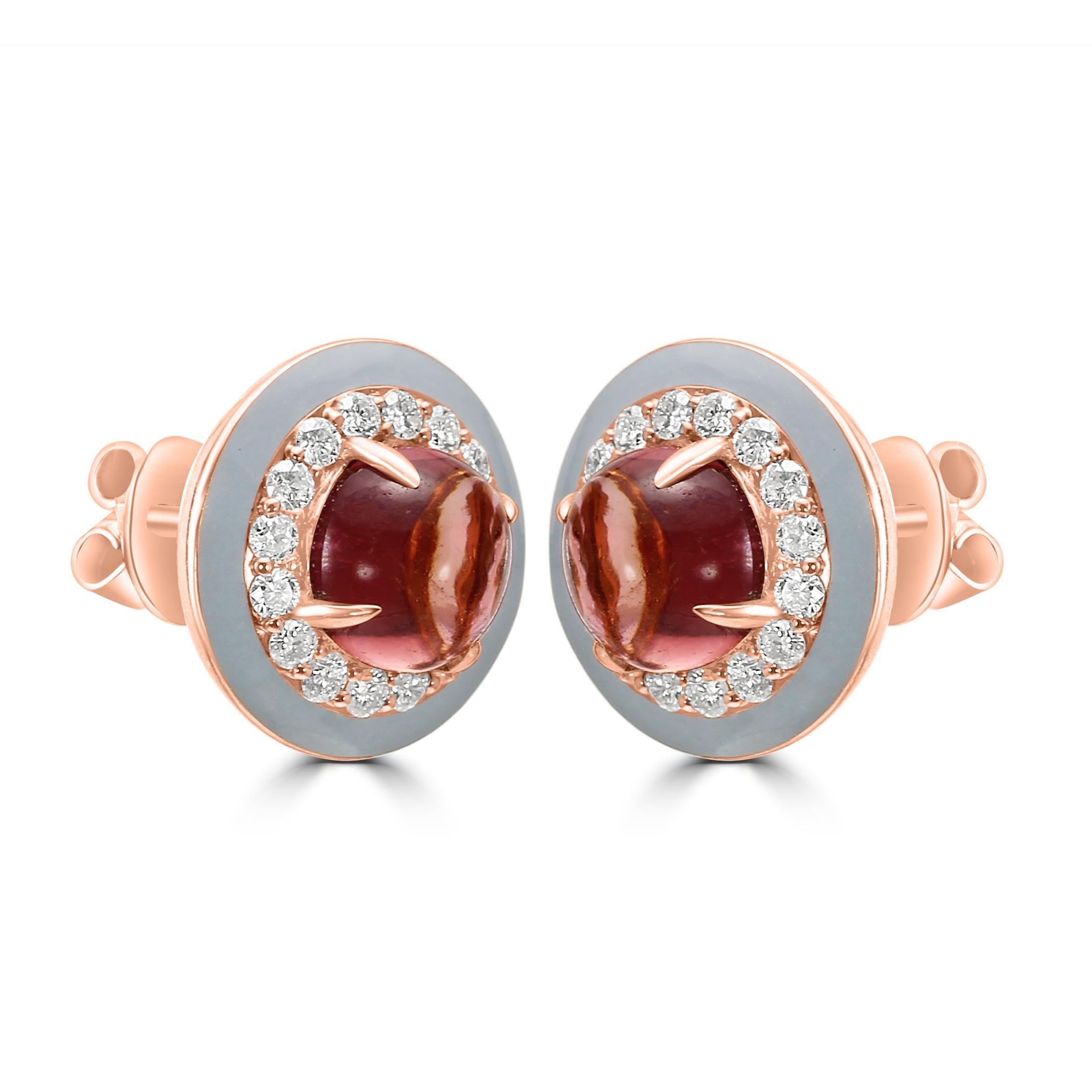 Step into the glamorous world of Art Deco with our Fashion Stud Art-Deco Earrings, a stunning blend of vintage-inspired design and modern beauty. 

These earrings are adorned with a mesmerizing Pinkish Red Tourmaline at the center, showcasing a