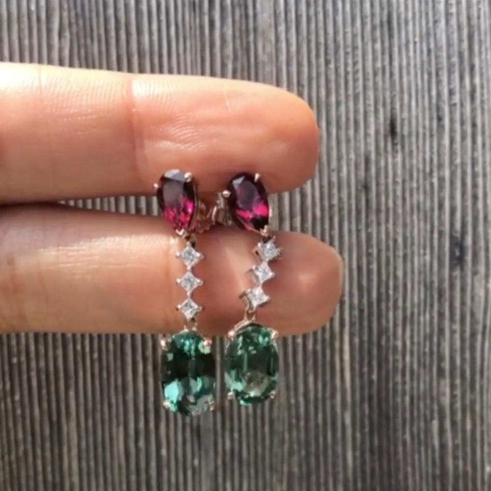 Contemporary Tourmaline and Rubelite Ooak Drop Earrings For Sale