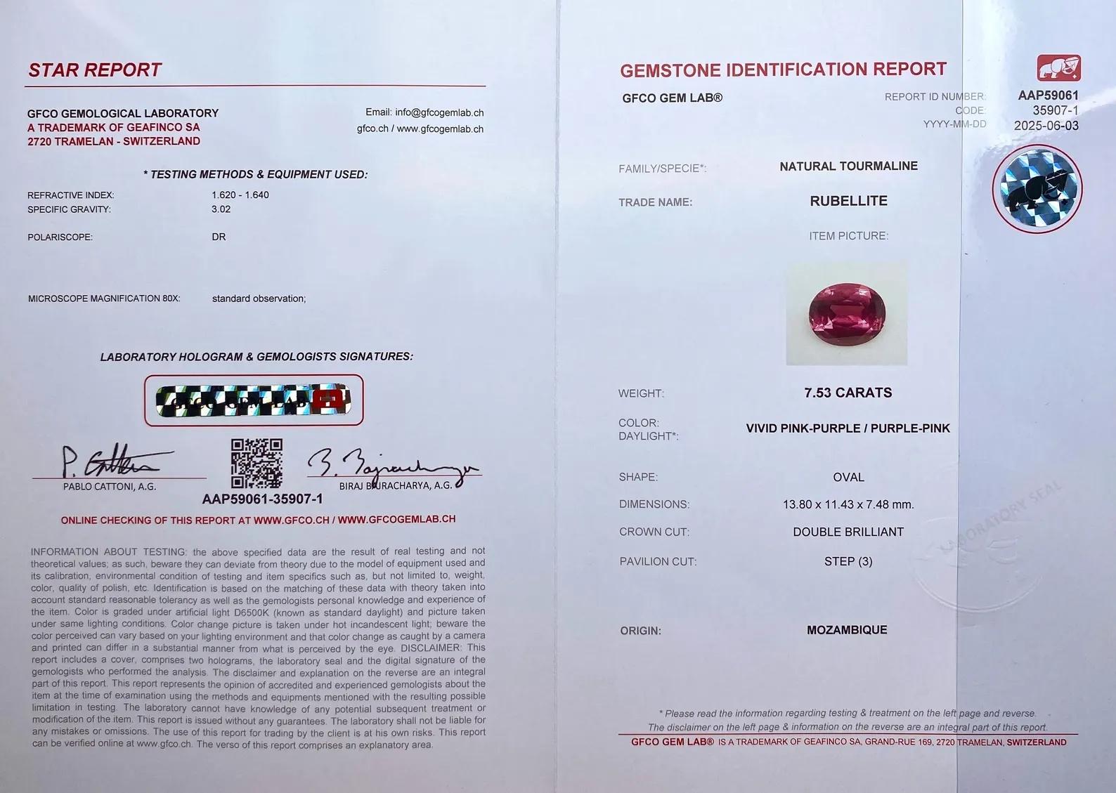 Turmalin Rubellit 7,53ct natürlicher Edelstein, Oval, Mosambik, GFCO Zertifikat im Angebot 2