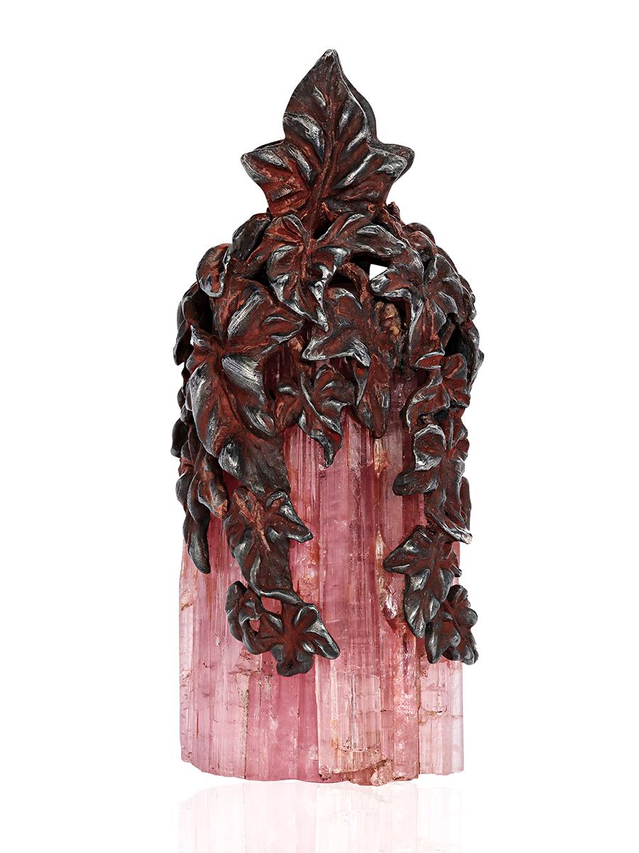 Tormalina Rubellite Cristallo d'argento Ciondolo Edera Naturale Grezzo L'automne in vendita 2