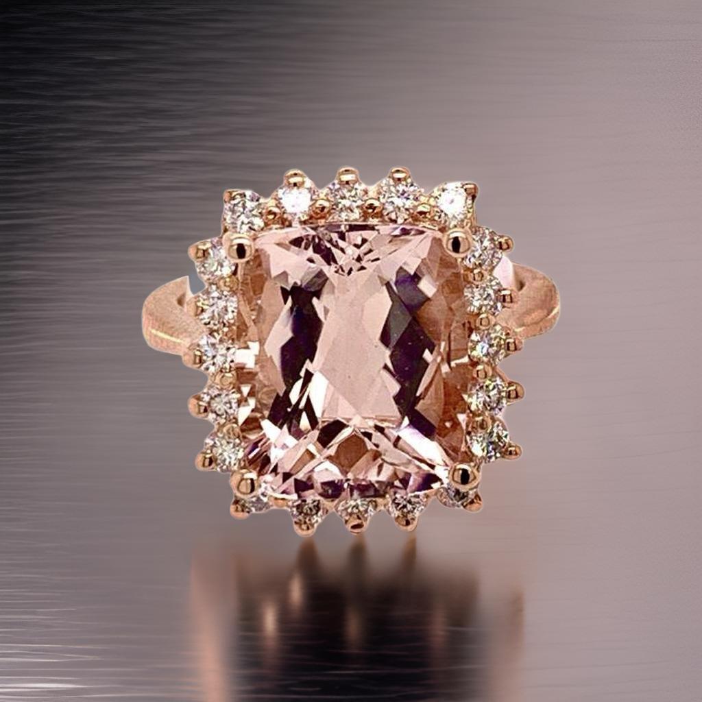 Antique Cushion Cut Tourmaline Rubellite Diamond Ring 14k Rose Gold 7.45 TCW Certified For Sale